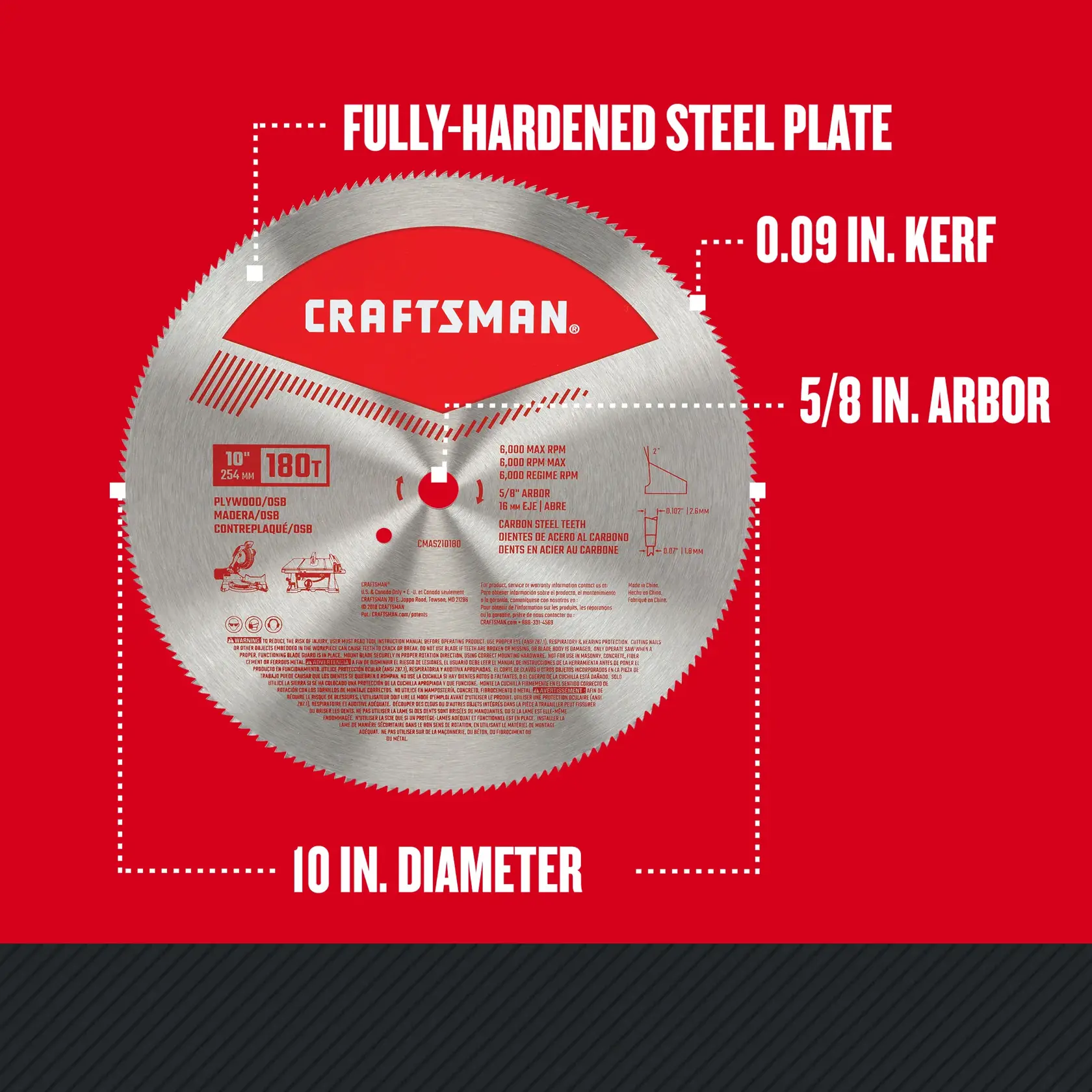 Graphic of CRAFTSMAN Blades: Table Saw highlighting product features