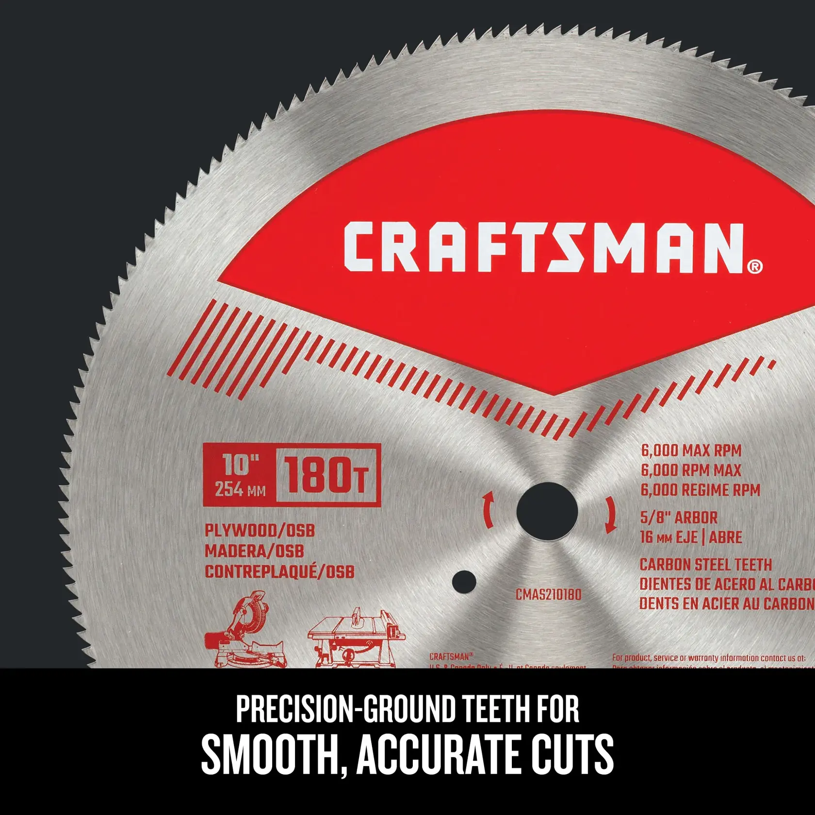 Graphic of CRAFTSMAN Blades: Table Saw highlighting product features