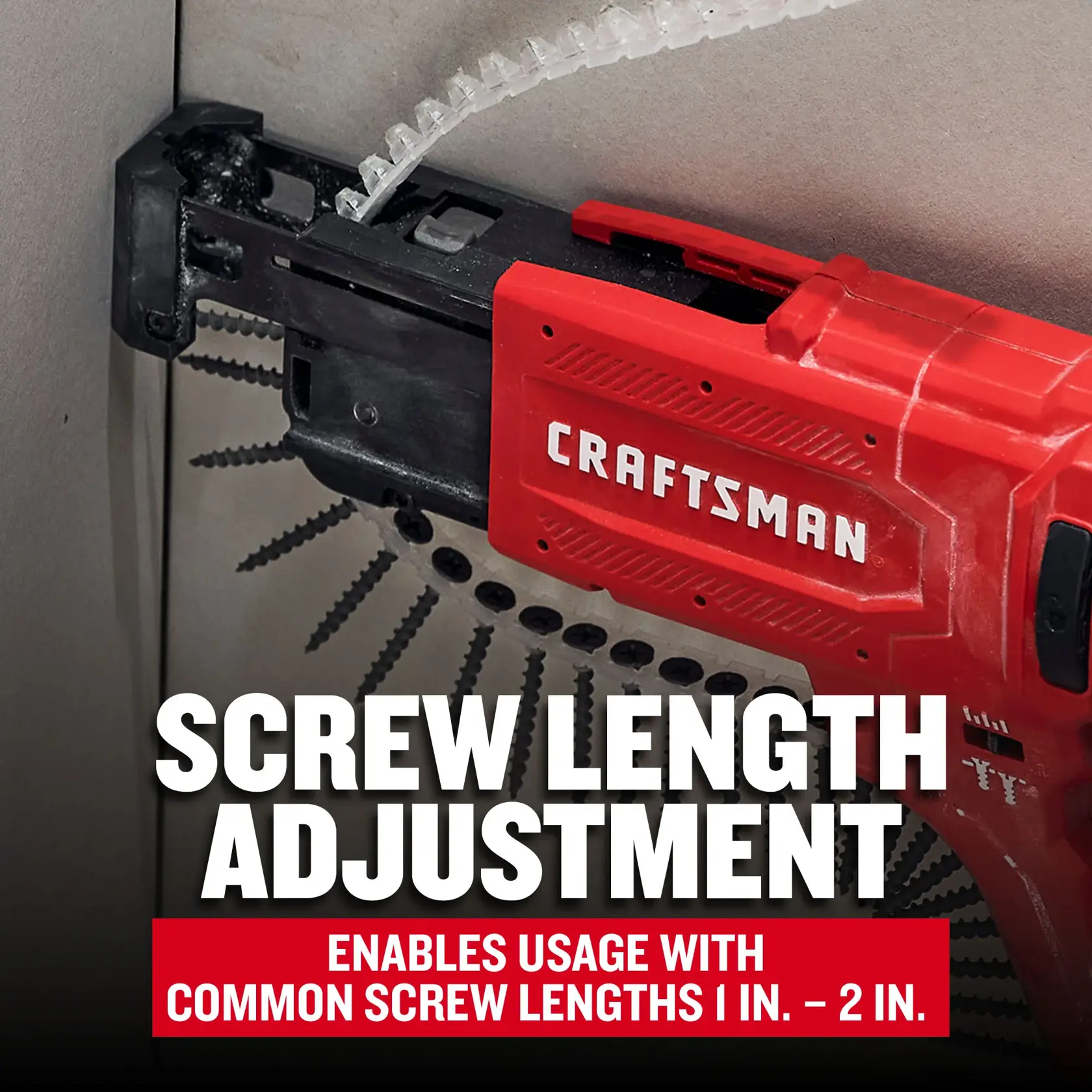 Screw length adjustment enables usage with common screw lengths 1 inch to 2 inches