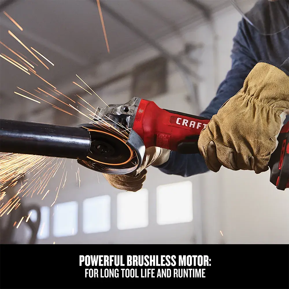 Graphic of CRAFTSMAN Angle Grinder highlighting product features