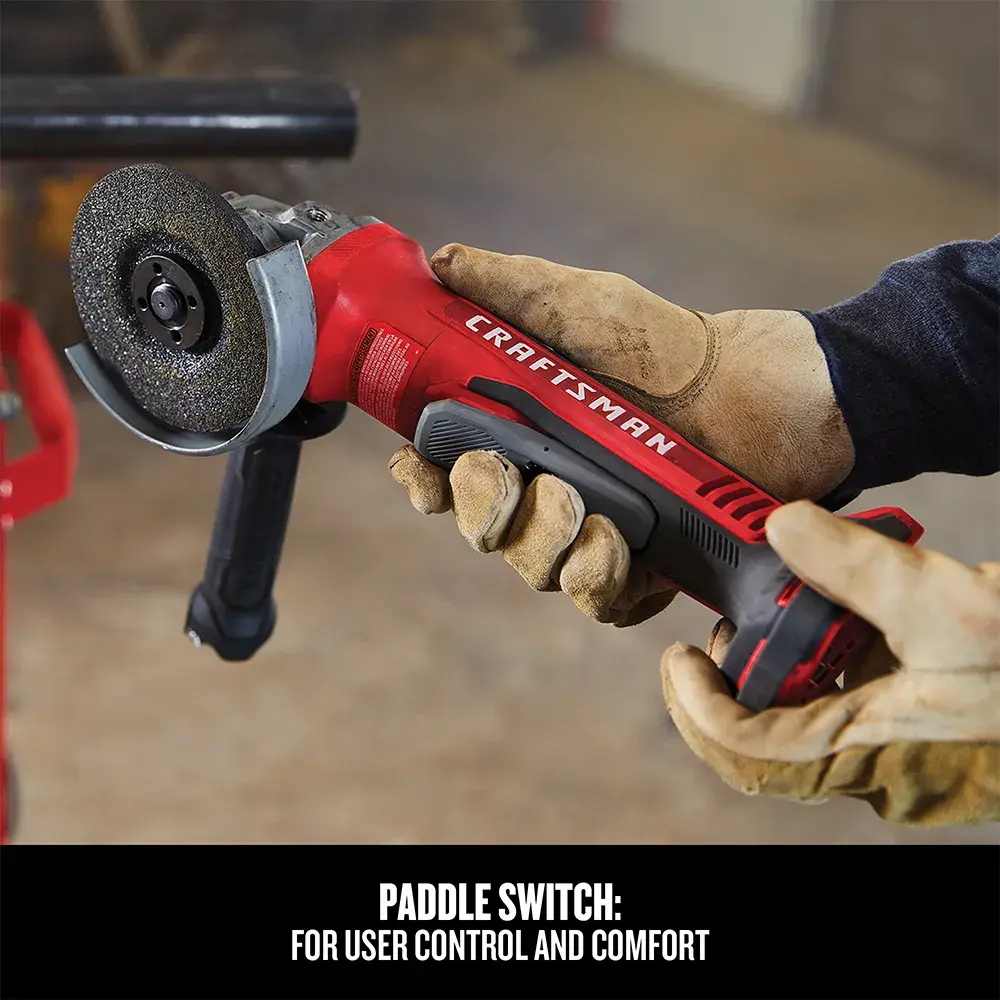 Graphic of CRAFTSMAN Angle Grinder highlighting product features