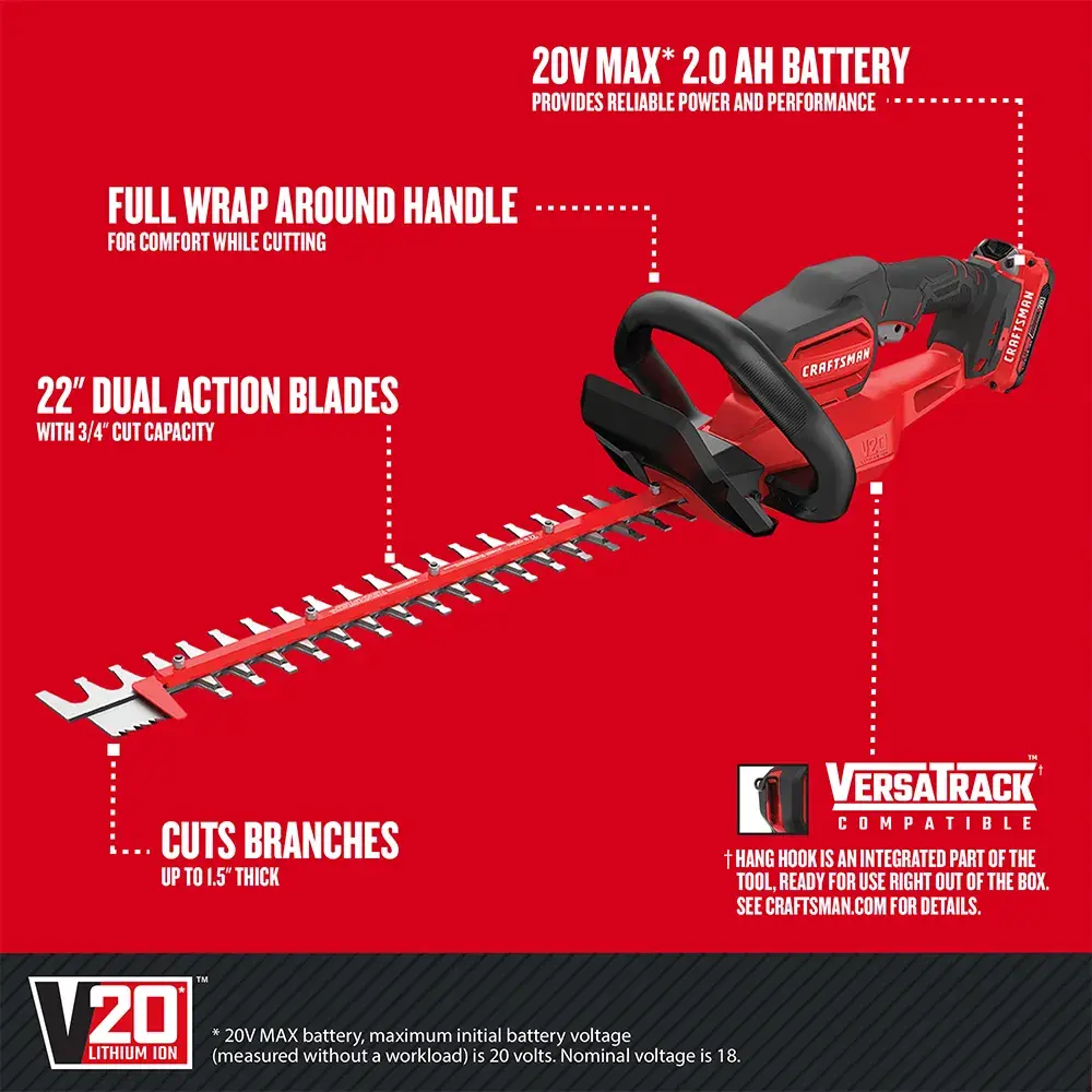 Graphic of CRAFTSMAN Hedge Trimmers highlighting product features
