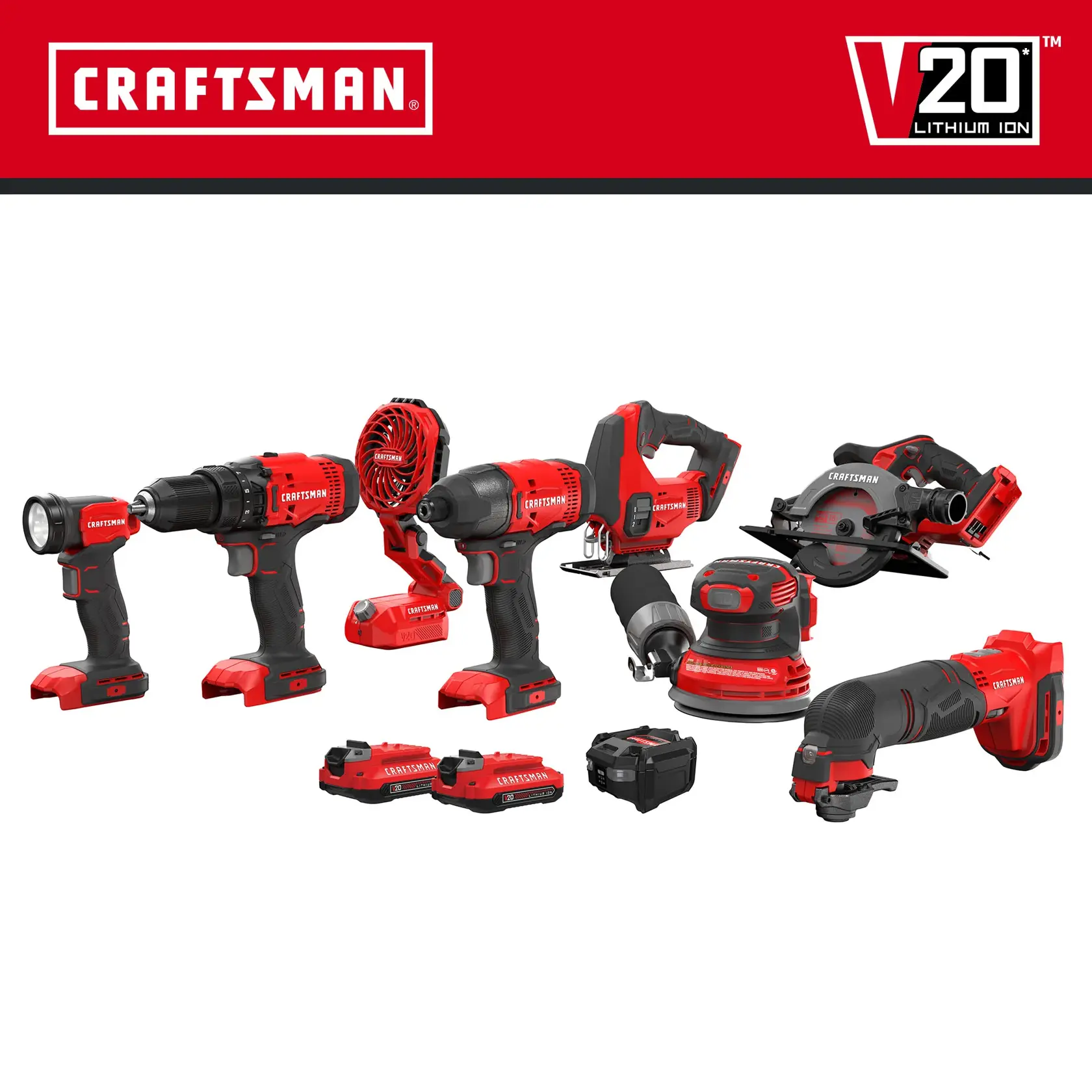 CRAFTSMAN V20 eight-tool cordless combo kit product on white image