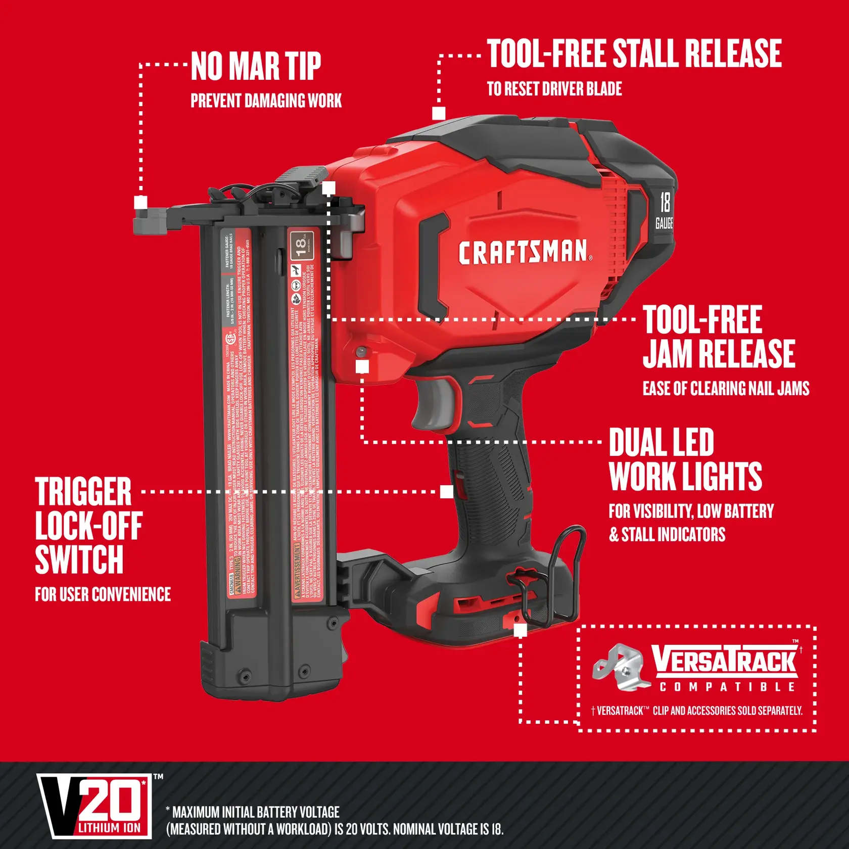 Graphic of CRAFTSMAN Nailer: Brad highlighting product features