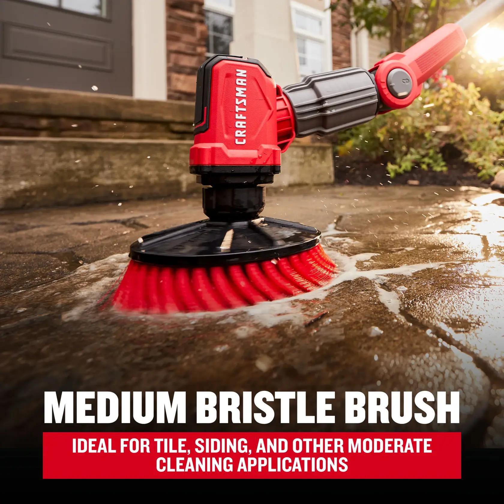 V20 Powered Scrubber Medium  Bristle Brush Cleaning Outside Stone Graphic
