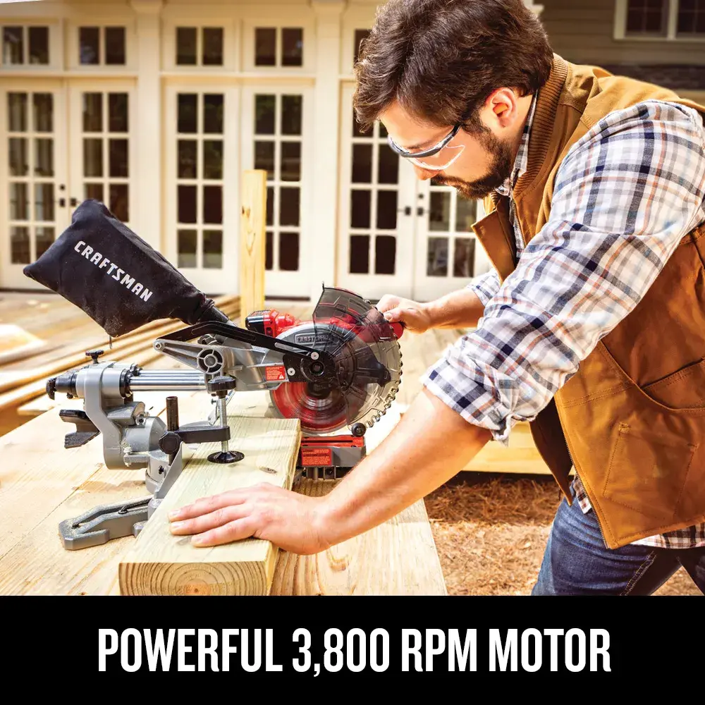 Graphic of CRAFTSMAN Bench & Stationary: Miter Saws highlighting product features