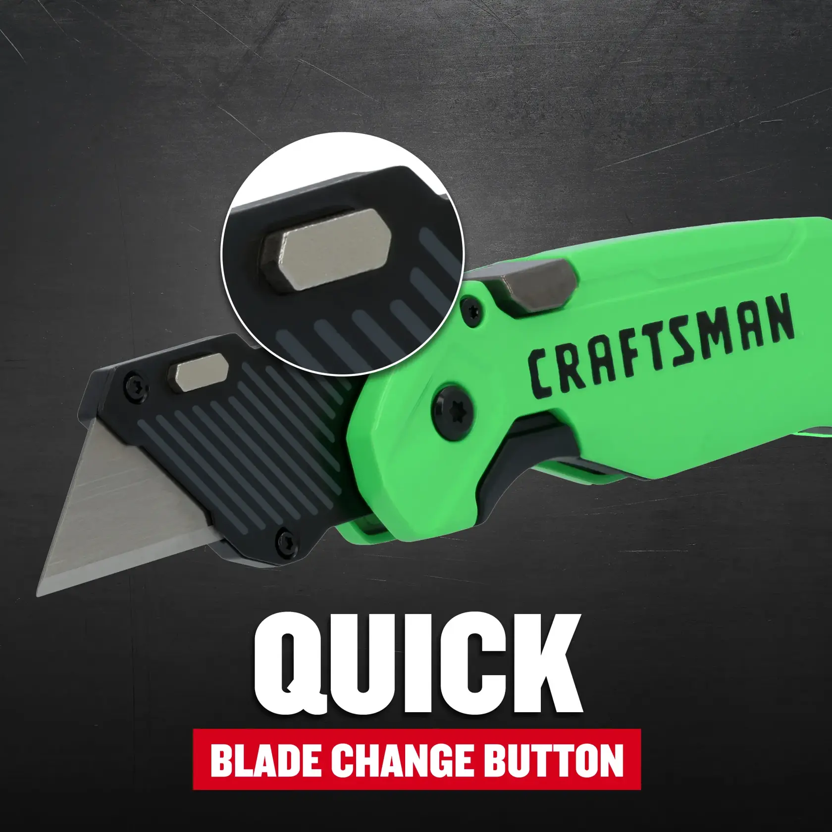 CRAFTSMAN® Push and Flip Folding Knife Hi-Vis Quick Blade Change Button