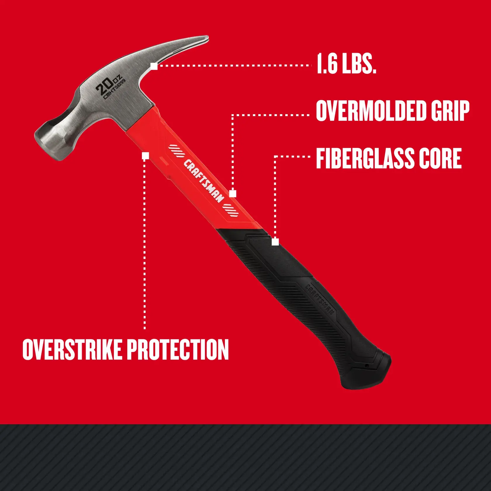 Graphic of CRAFTSMAN Hammers: Dead Blow Hammers: Fiber Grip highlighting product features