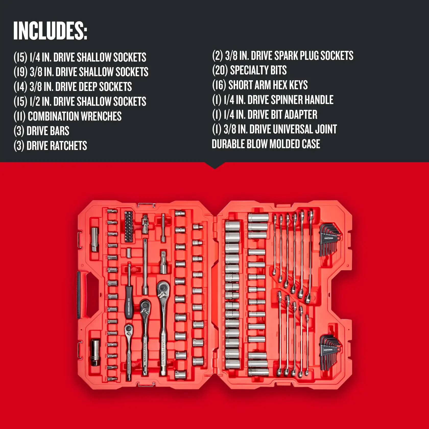 Graphic of CRAFTSMAN Mechanics Tool Set highlighting product features