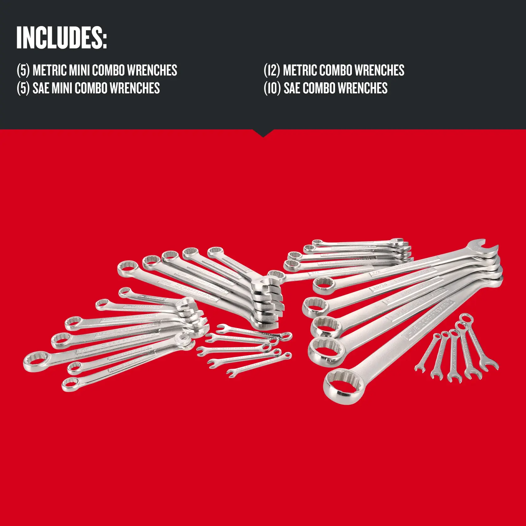 Graphic of CRAFTSMAN Wrenches: Set highlighting product features