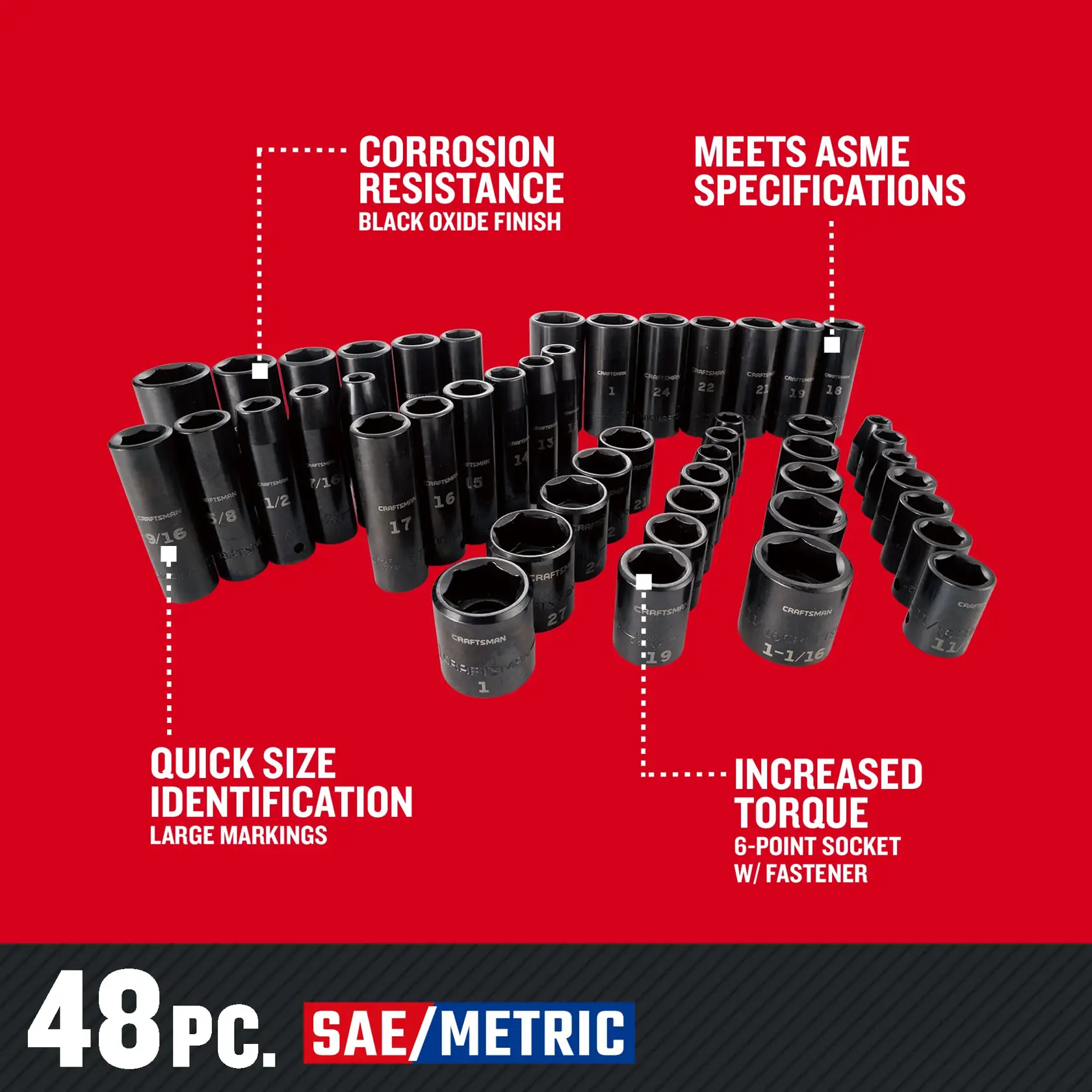 Craftsman CMMT16548 48 pc 1/2 in. SAE/Metric Impact Socket Set Walkaround