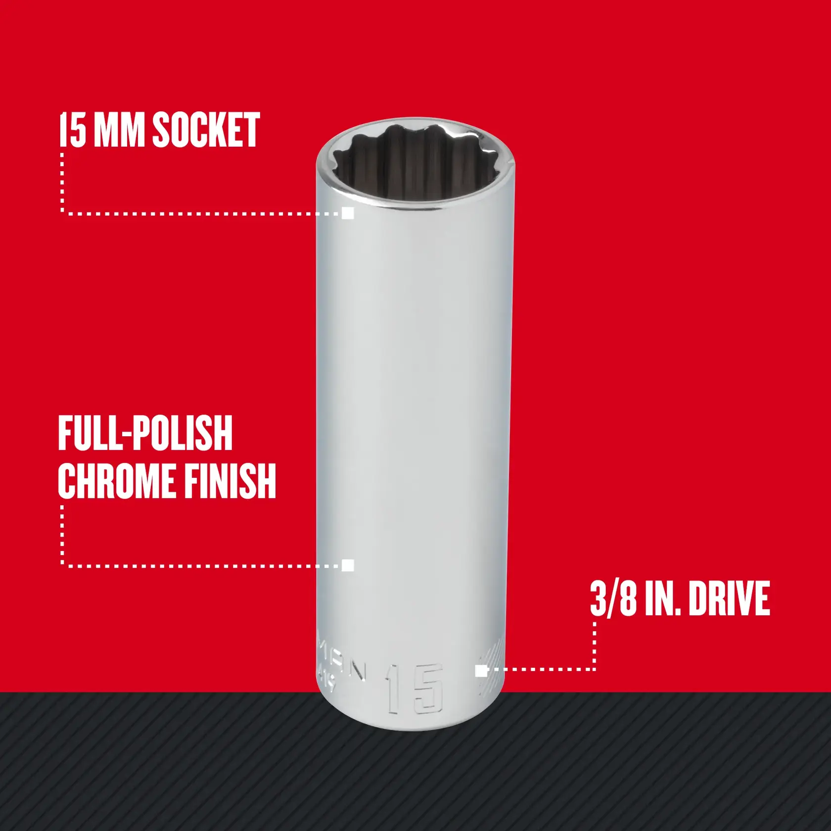 CRAFTSMAN 3/8-Inch Drive 15mm 12-Point Metric Deep Socket