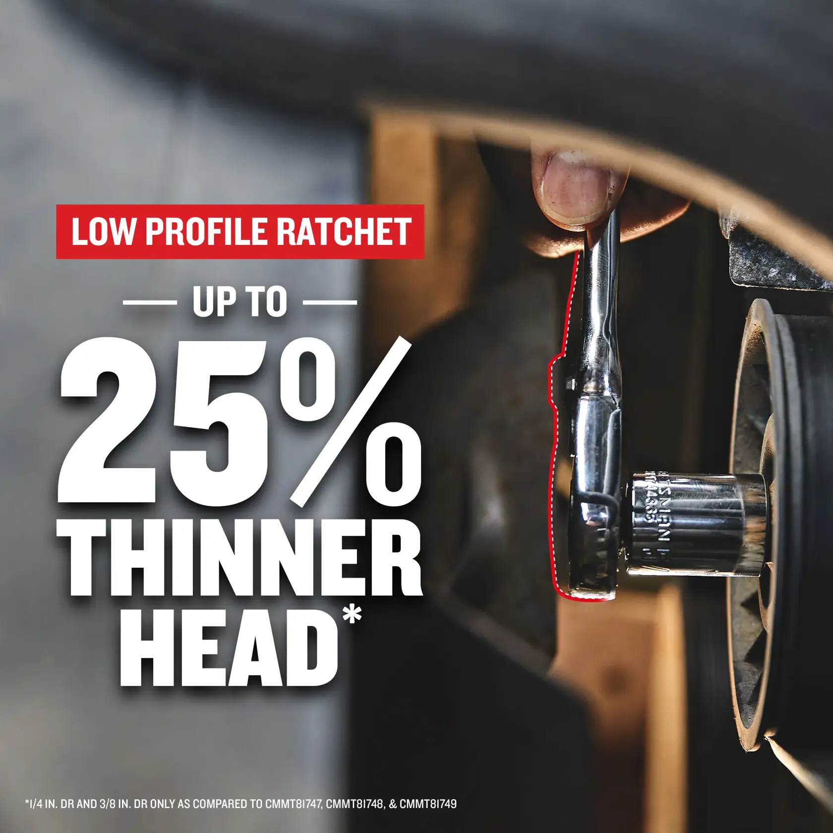 Low Profile Ratchet Up to 25% Thinner Head Graphic