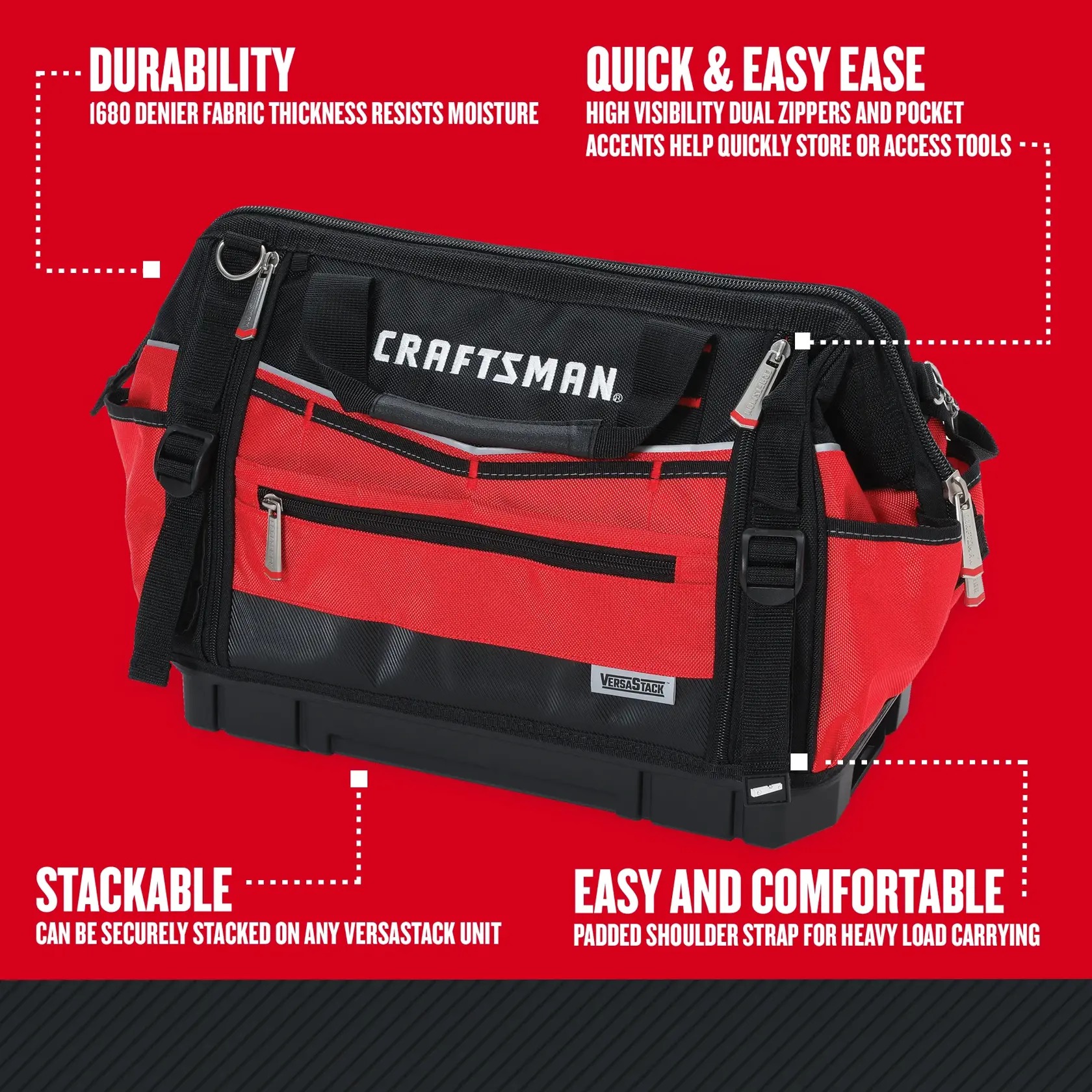 Graphic of CRAFTSMAN Storage: Versastack highlighting product features