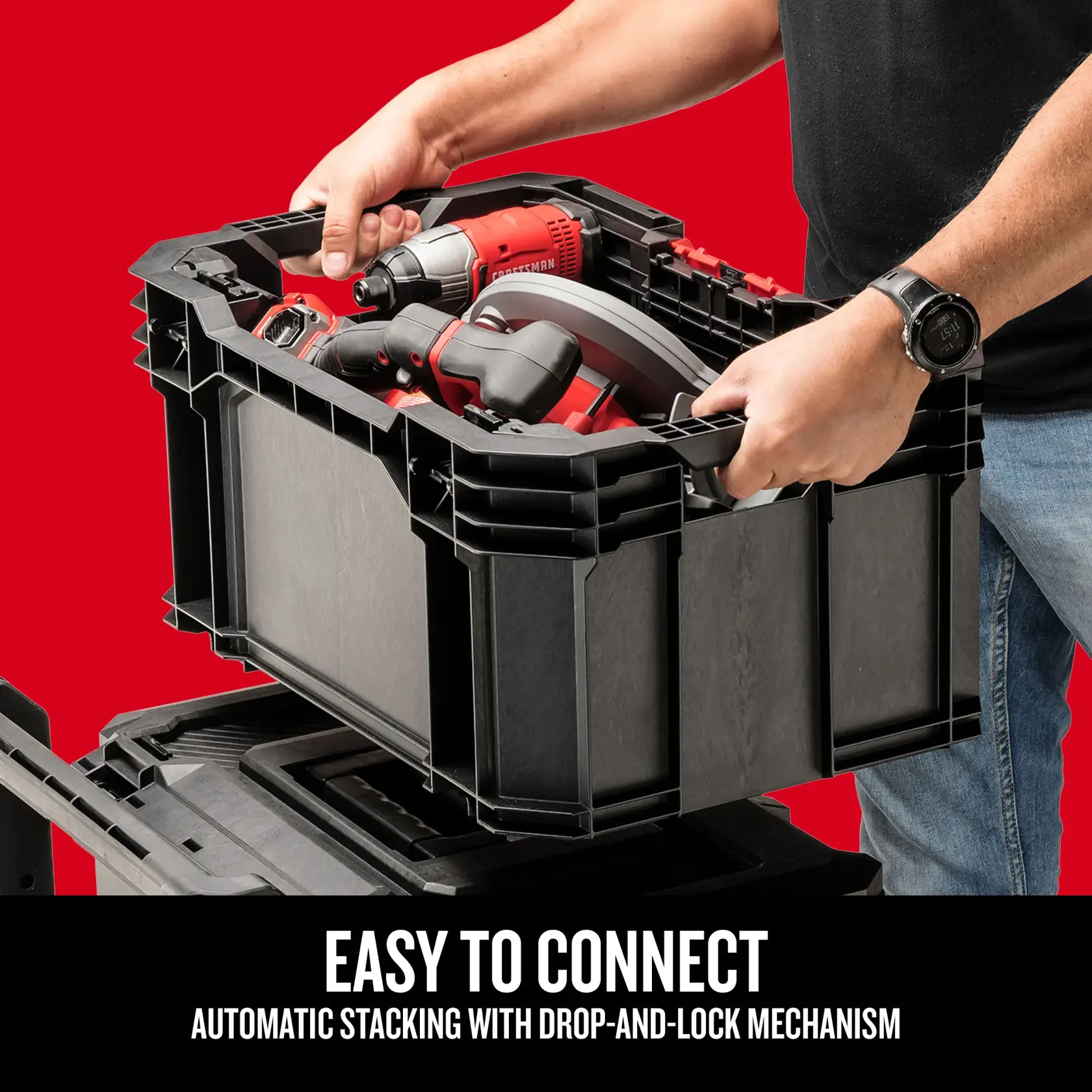 Easy to Connect. Automatic stacking with drop-and-lock mechanism