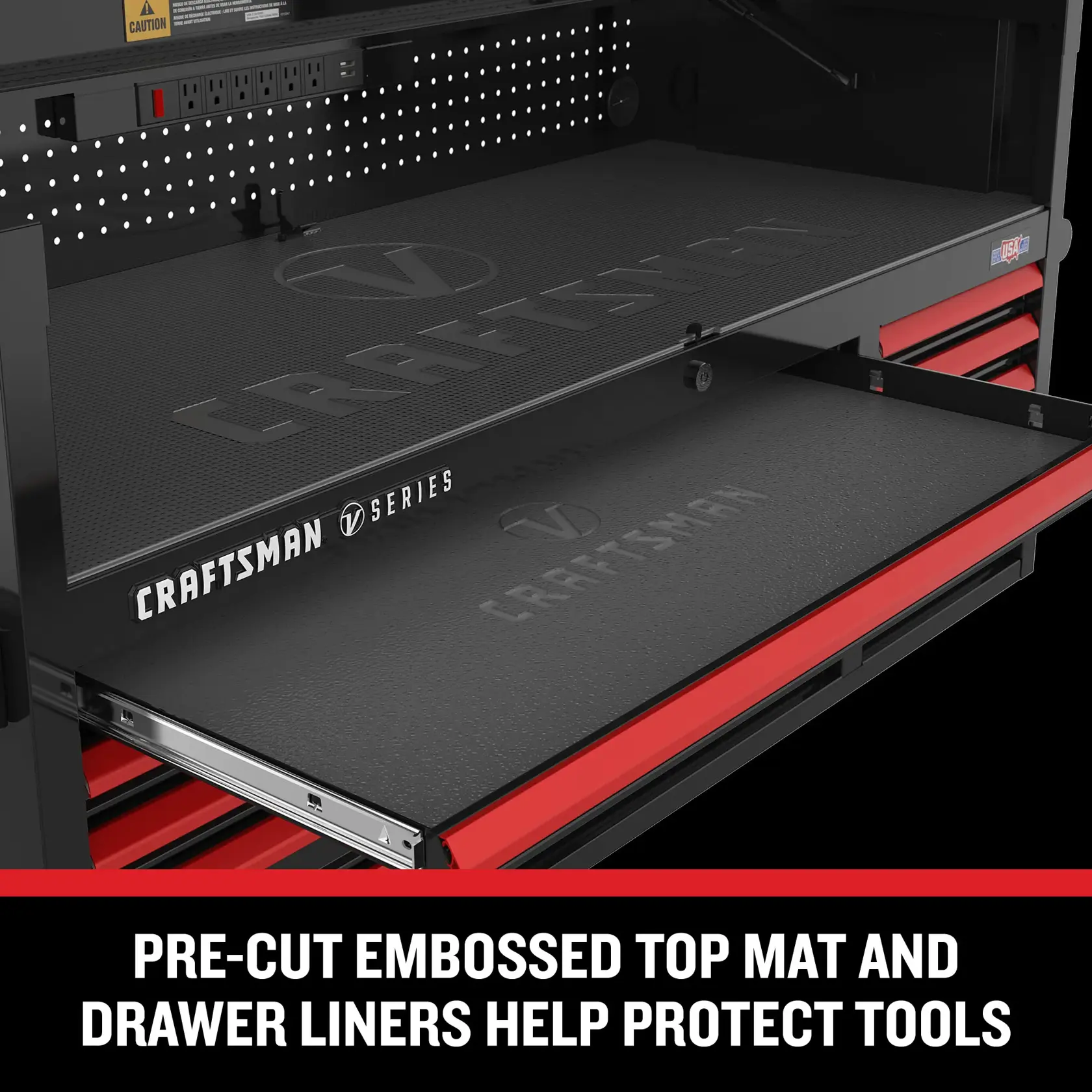 CRAFTSMAN V-Series 41-inch chest with top mat and drawer liners feature call out