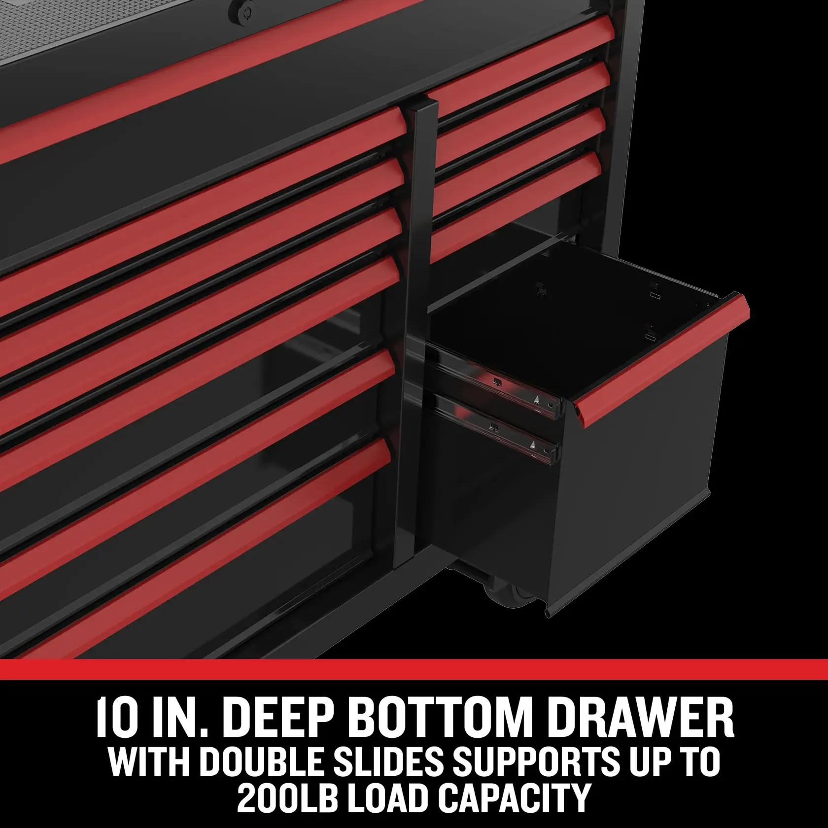 CRAFTSMAN V-Series 52-inch cabinet with deep bottom drawer feature call out