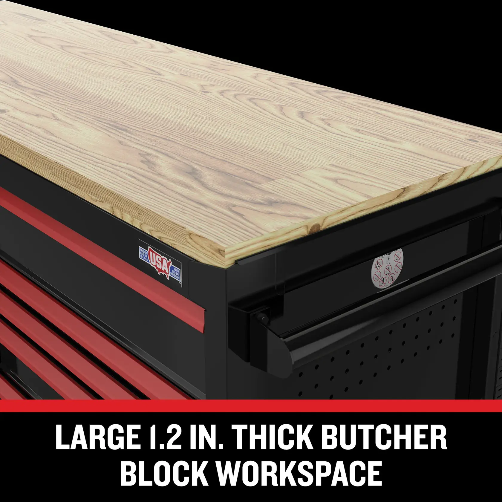 CRAFTSMAN 63" Workstation with butcher block work surface feature highlight