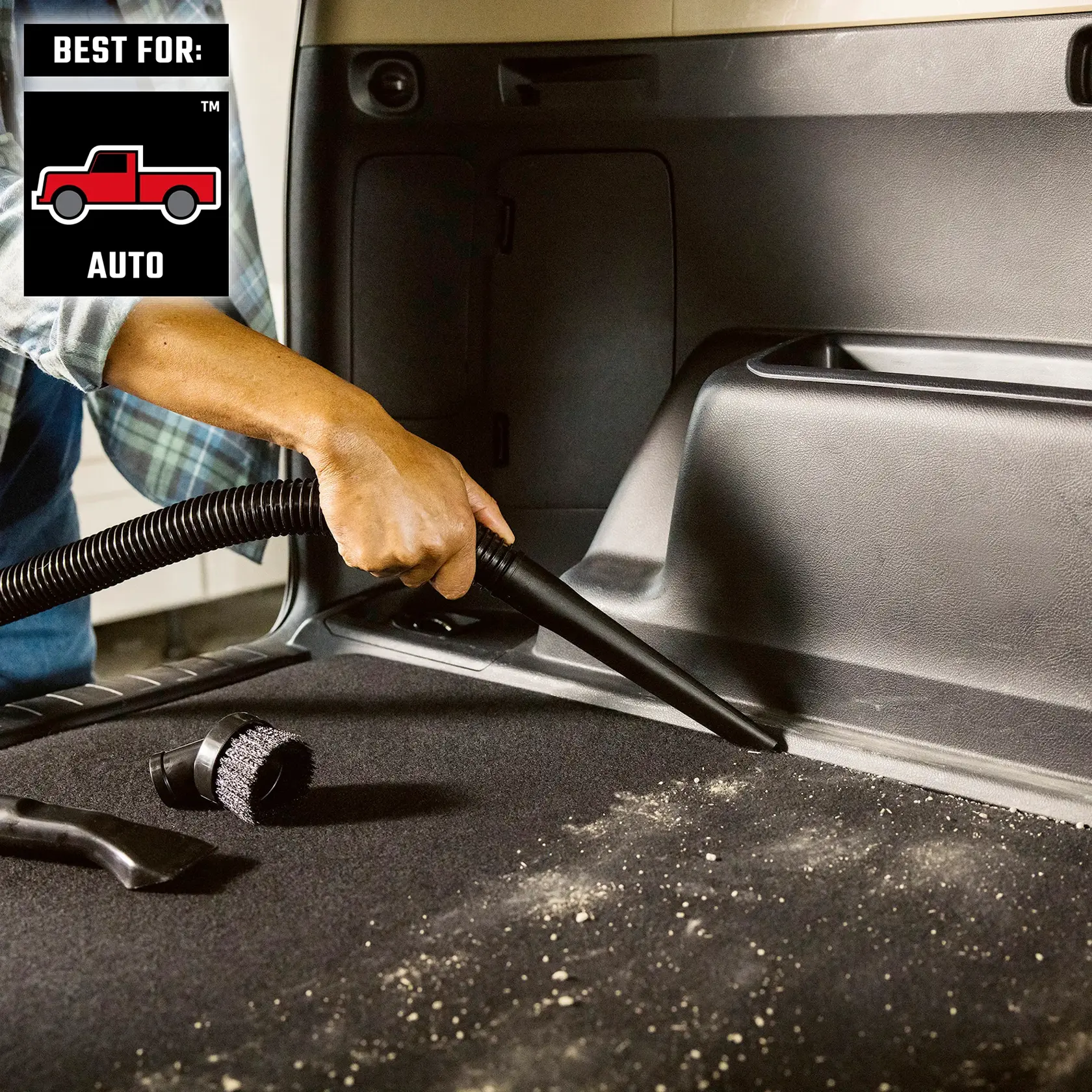 CRAFTSMAN 1-1/4 inch Crevice Tool Attachment being used to detail clean the interior of automobile