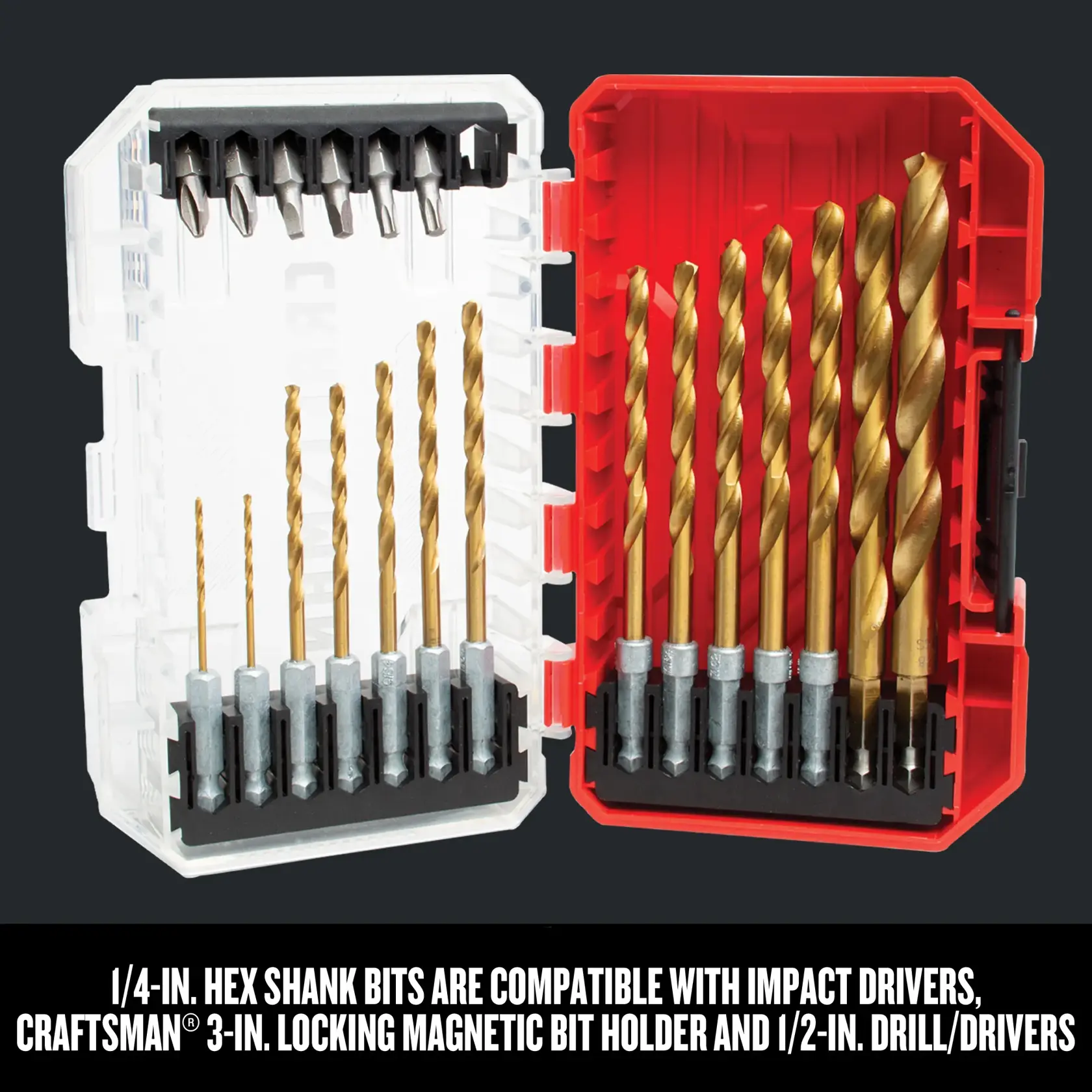 Graphic of CRAFTSMAN Drill Bits: Hex Shank highlighting product features