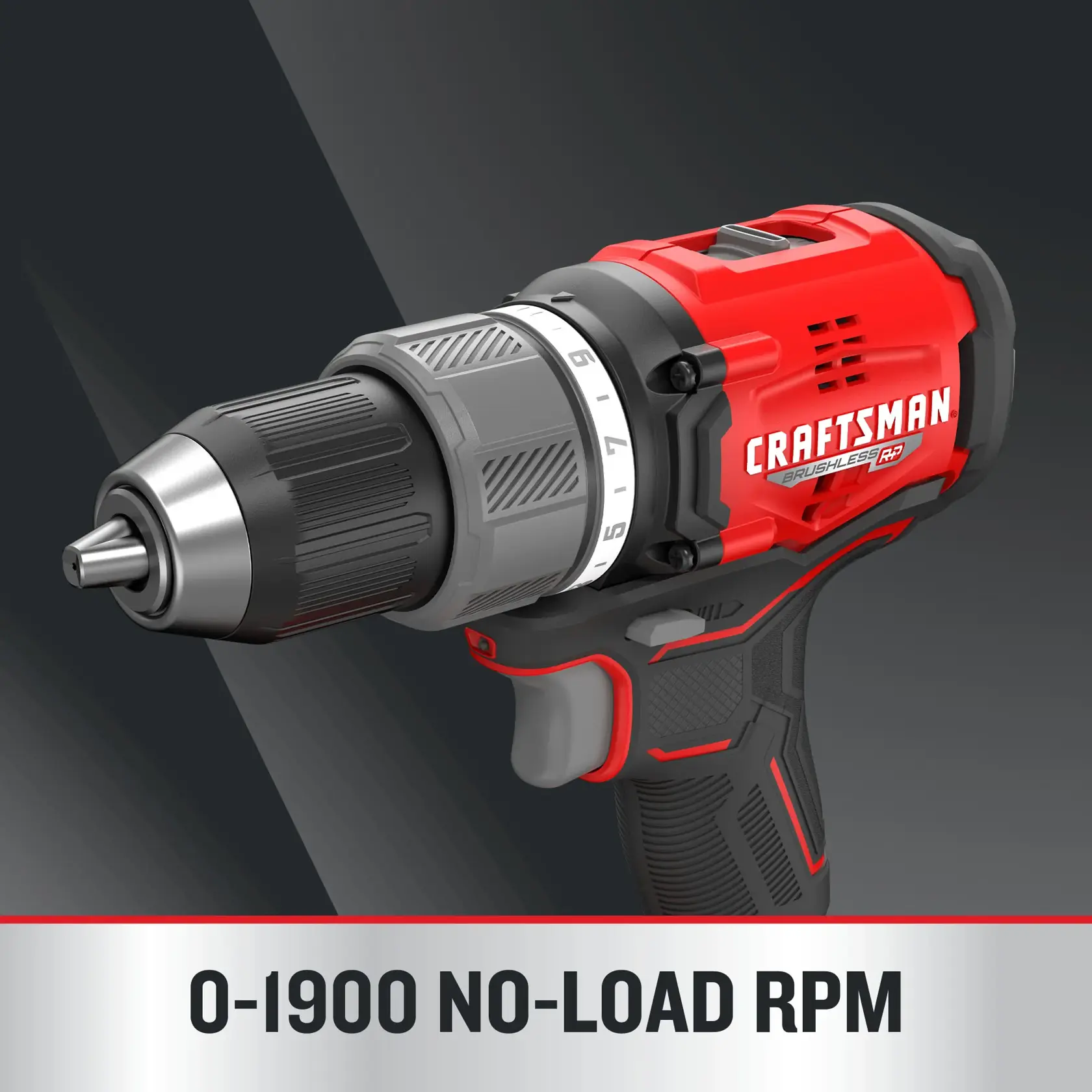 V20 BRUSHLESS RP Drill/Driver on dark background