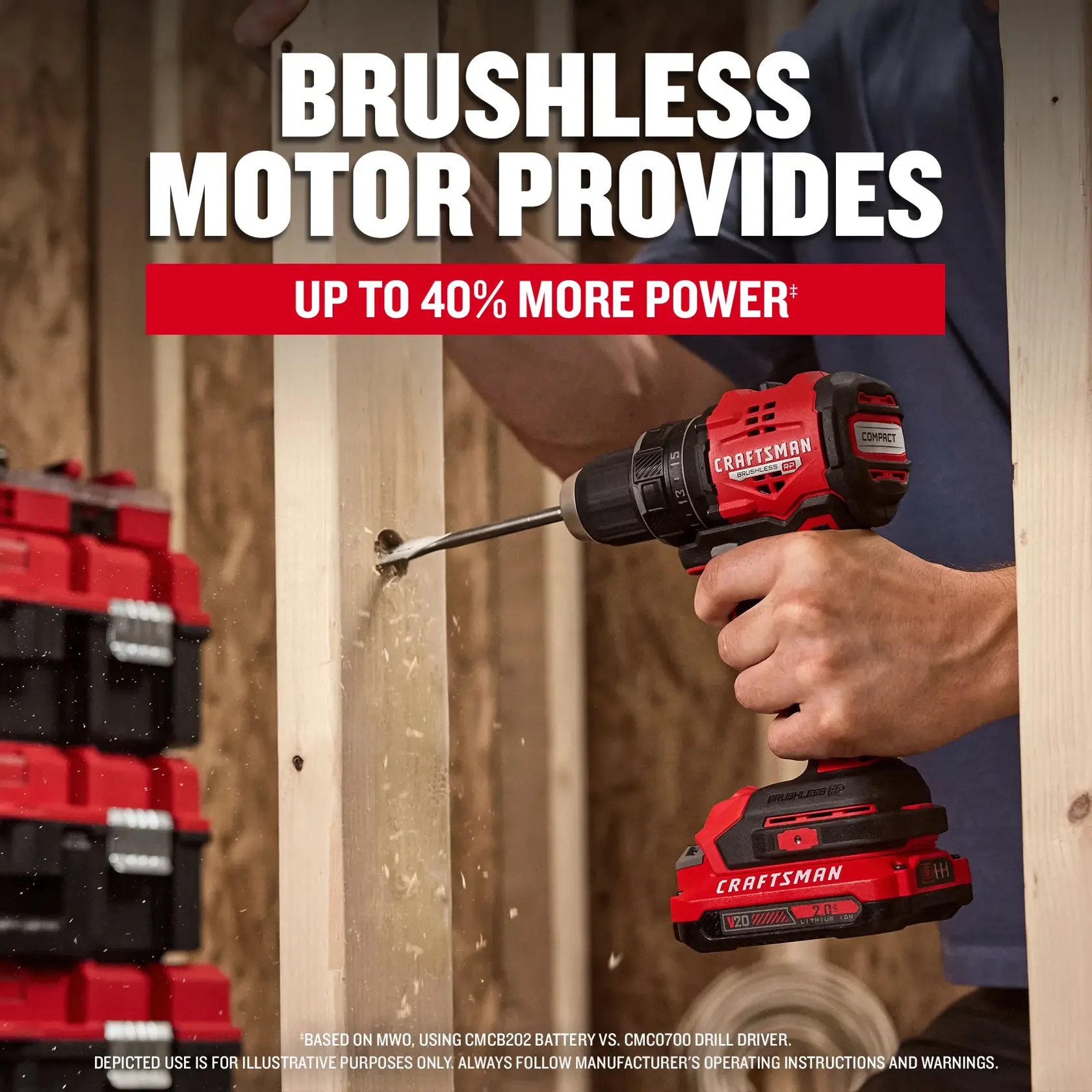 eComm Graphic 40% More Power CRAFTSMAN® V20* BRUSHLESS RP™  Drill Driver Kit