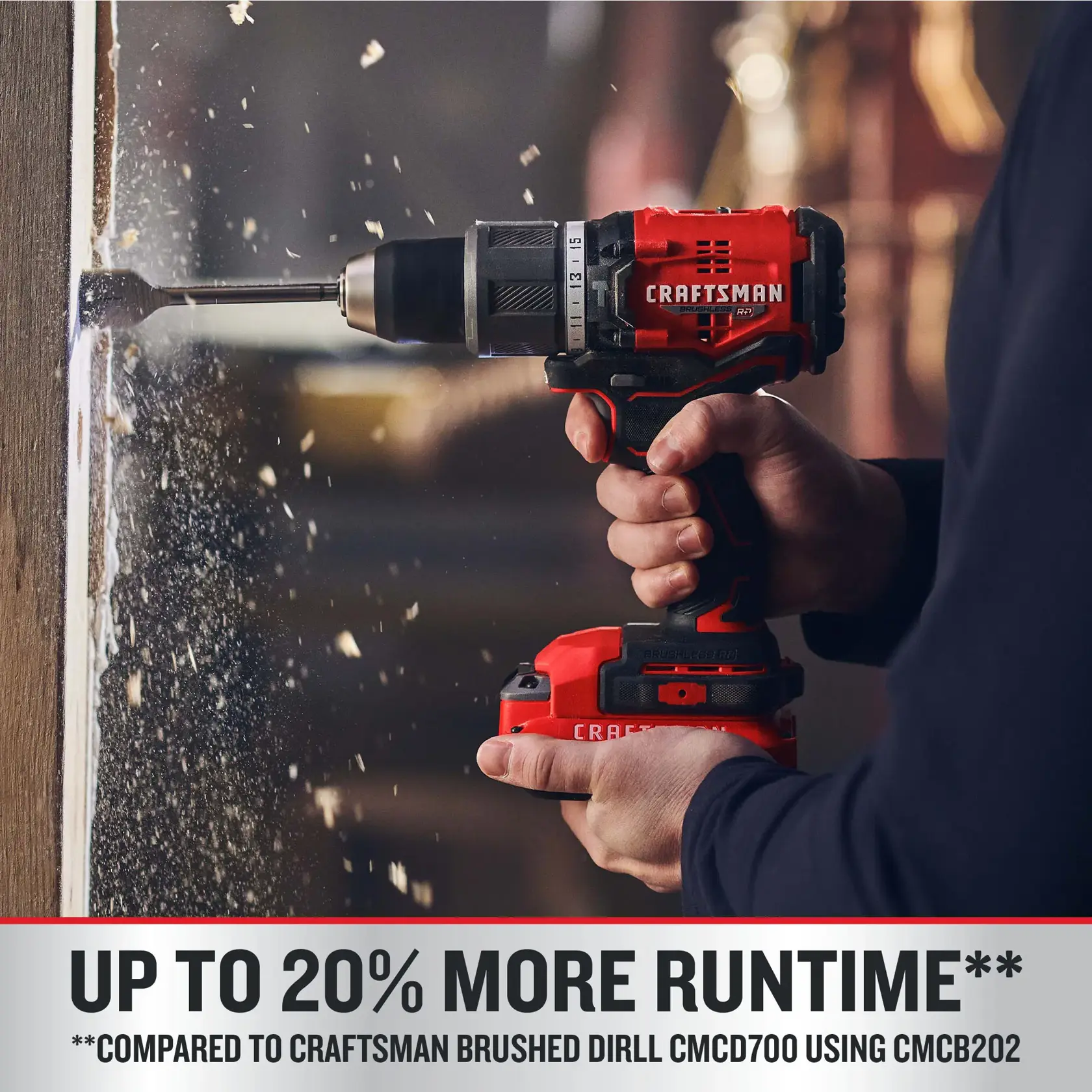 V20 BRUSHLESS RP Hammer Drill on dark background