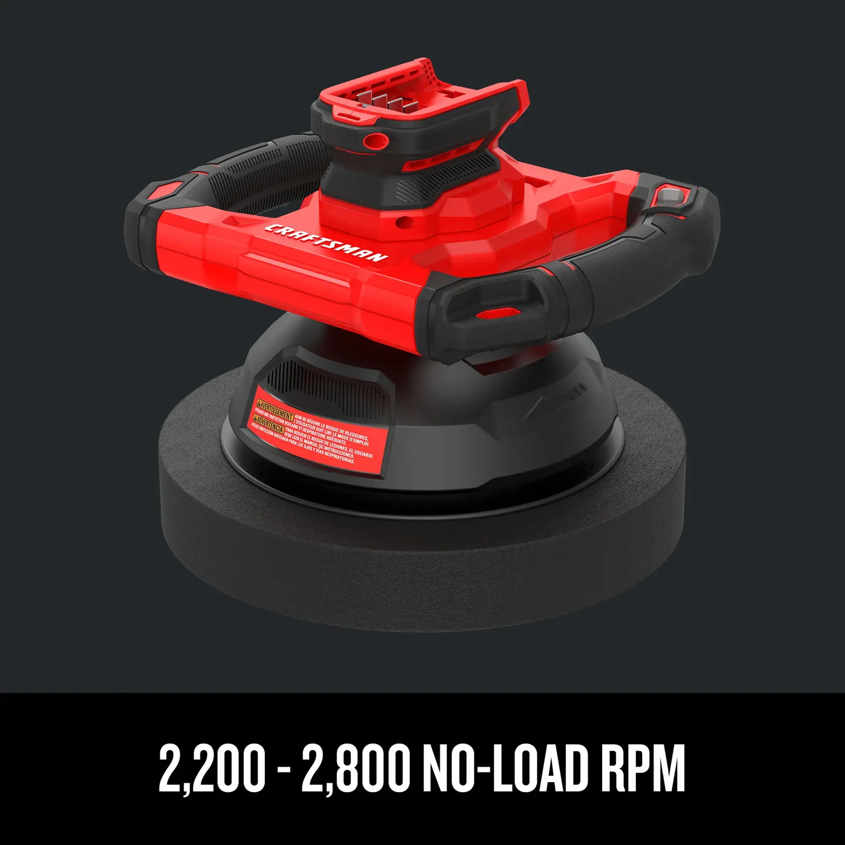 Product on black background with text "2200-2800 no-load RPM"
