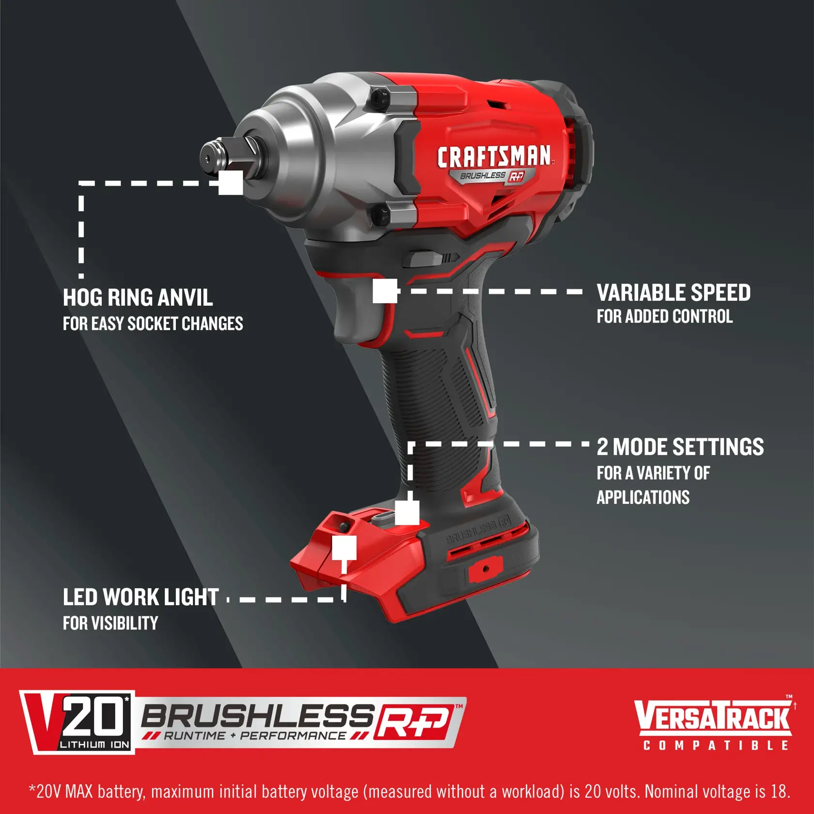V20 Brushless RP 1/2 inch Impact Wrench (Tool Only) on dark background