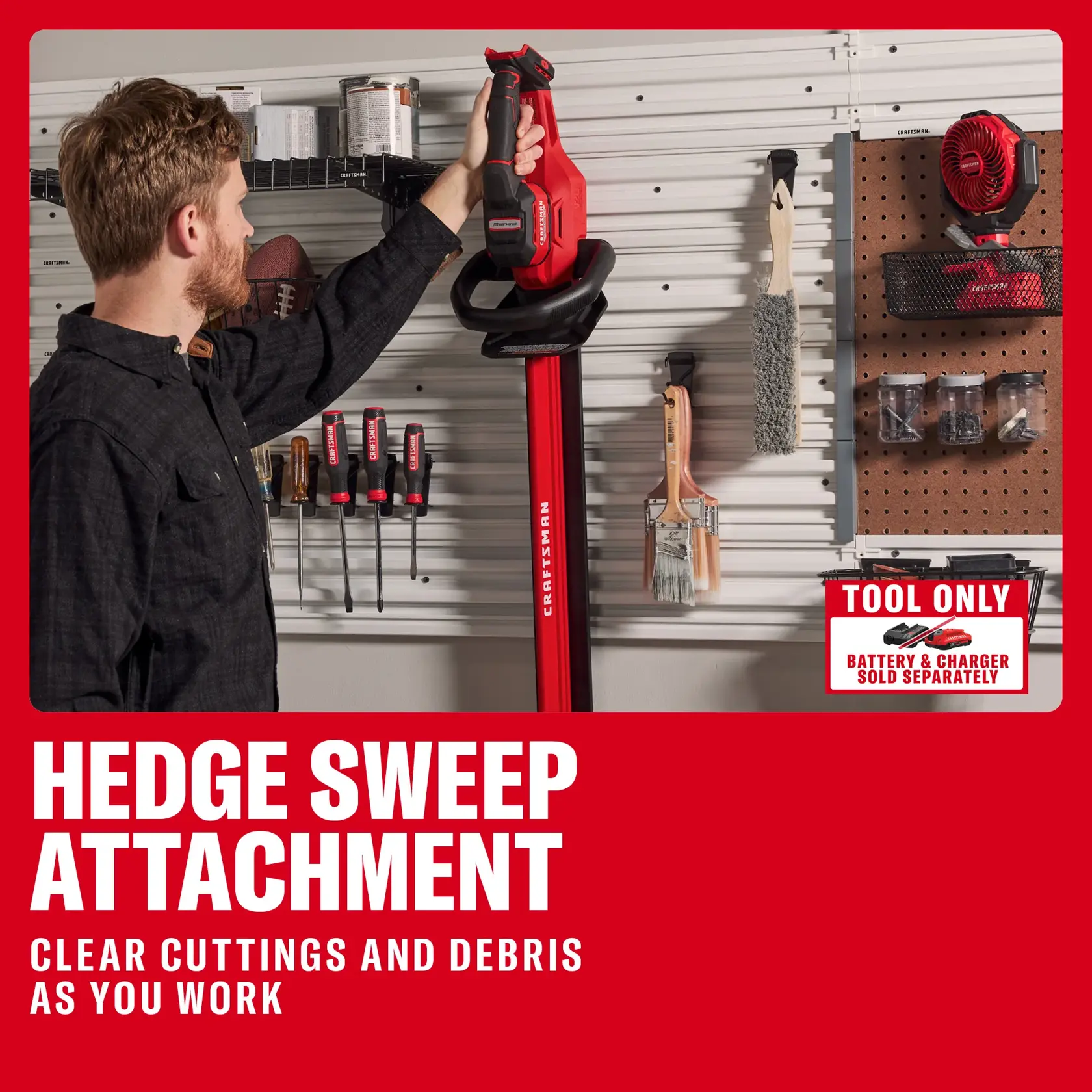 CRAFTSMAN® V20* BRUSHLESS RP™ 22 in. Hedge Trimmer 2Ah Battery and Charger Kit eComm Graphic