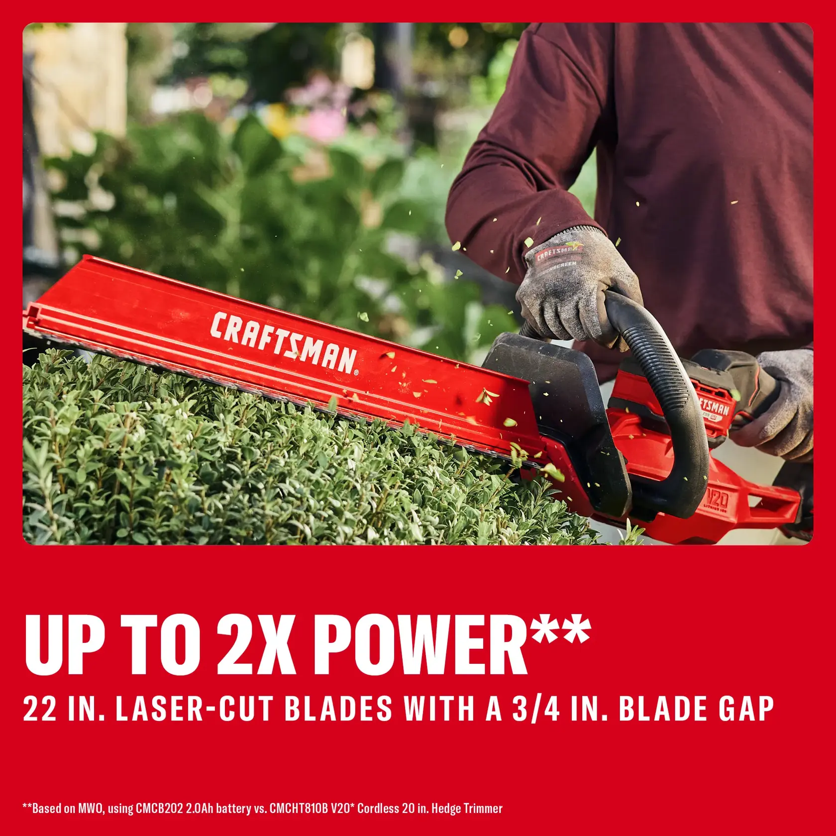 CRAFTSMAN® V20* BRUSHLESS RP™ 22 in. Hedge Trimmer (Tool Only) eComm Graphic