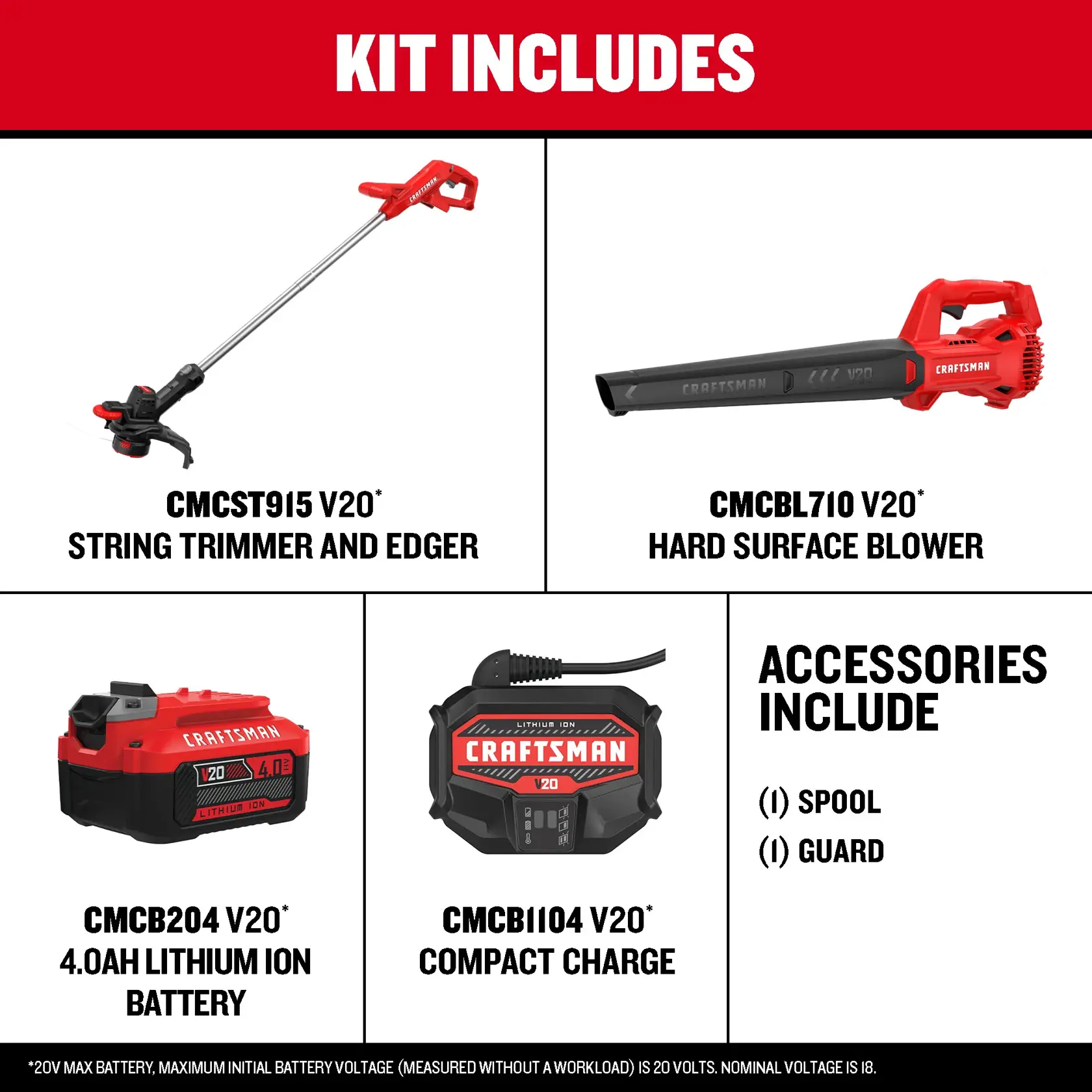 eComm Graphic Kit Includes of CRAFTSMAN V20* String Trimmer, Blower with 4.0 AH Battery and Charger Kit