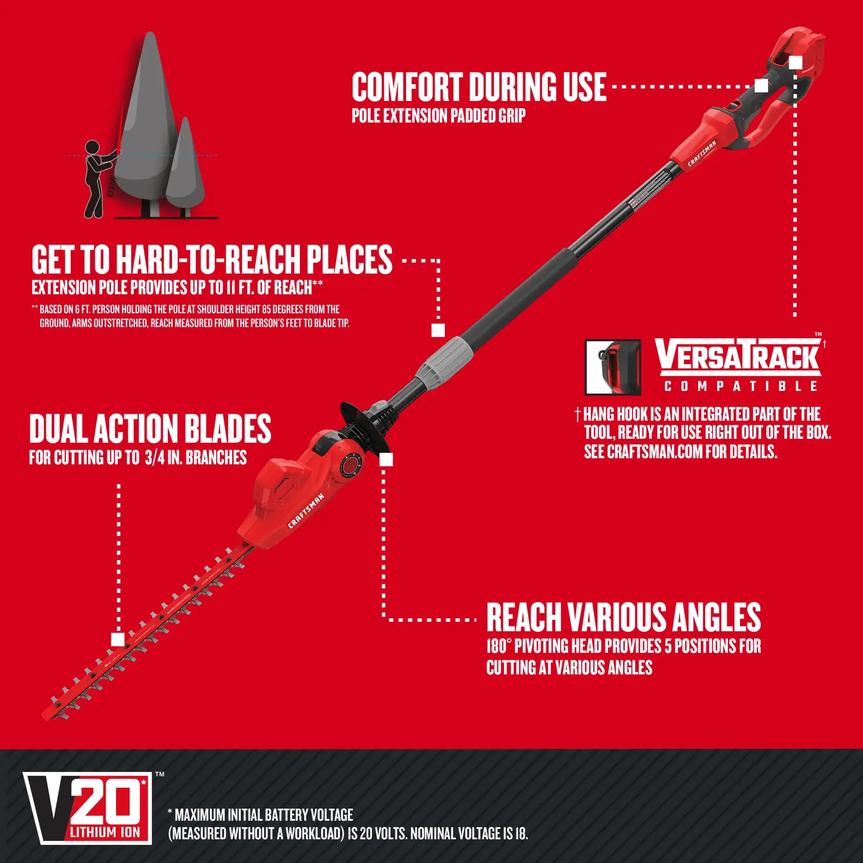CRAFTSMAN® V20* Cordless 18-Inch Pole Hedge Trimmer (Tool Only)