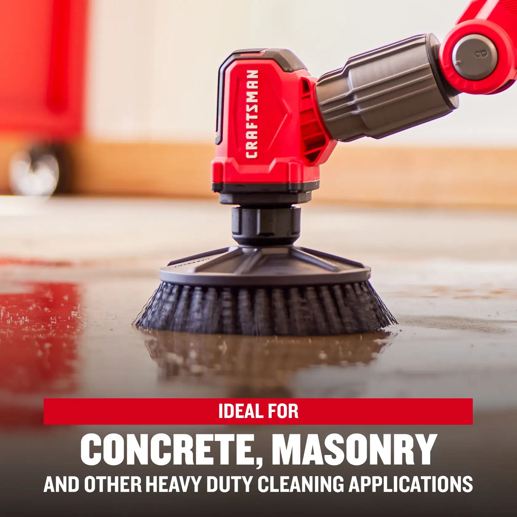 V20 Powered Scrubber Hard Bristle Brush Cleaning Garage Floor Graphic