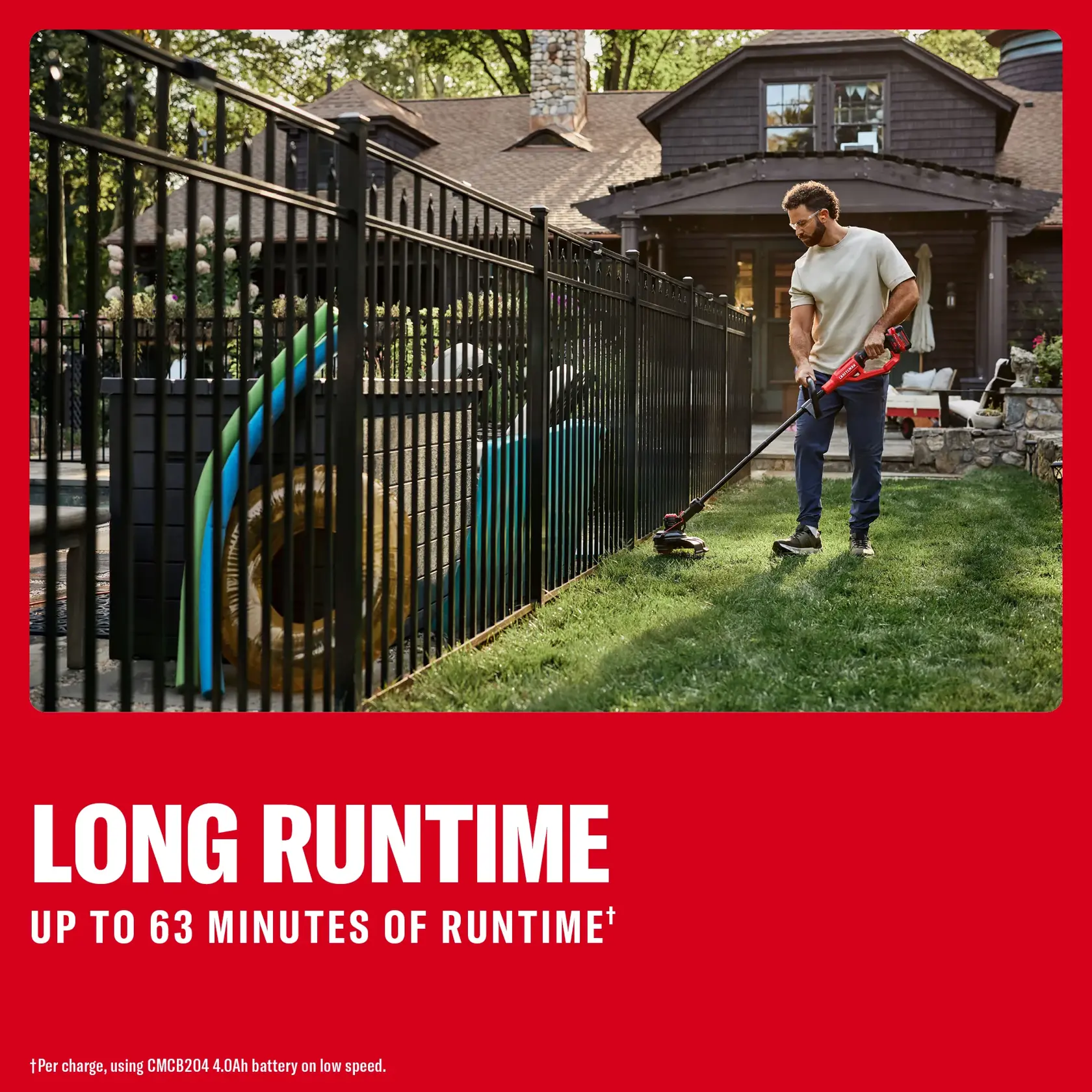 CRAFTSMAN® V20* String Trimmer Kit with 4Ah Battery and Charger eComm Graphic