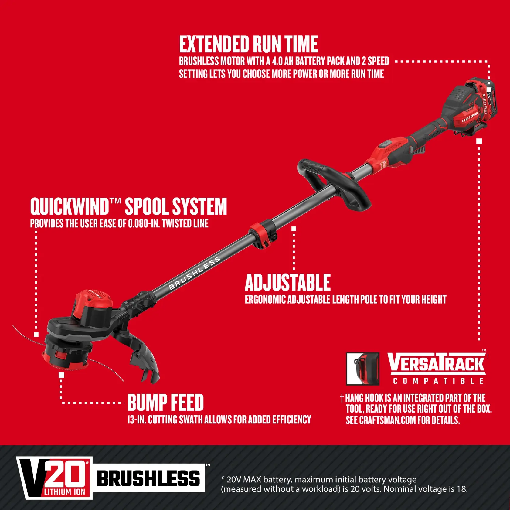 Graphic of CRAFTSMAN String Trimmers highlighting product features