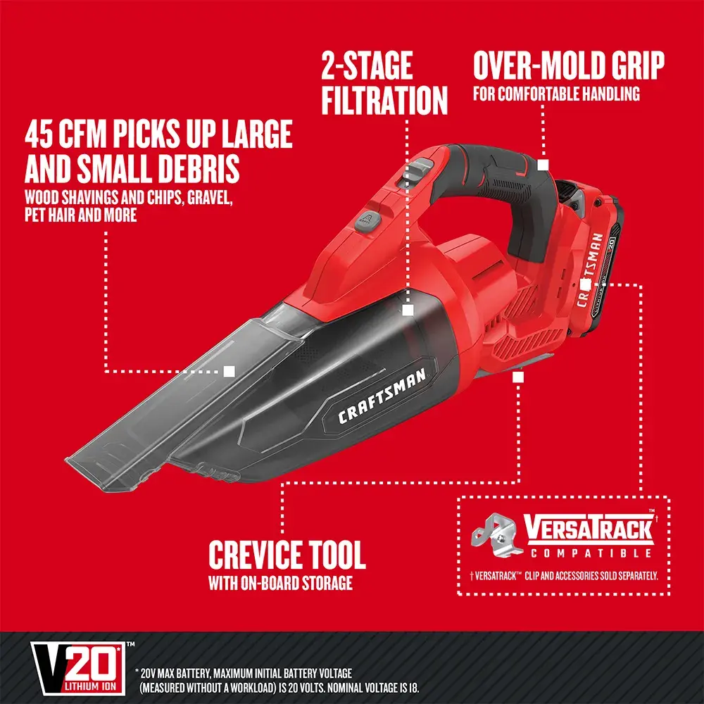 Graphic of CRAFTSMAN Cleaning: Dust & Debris Collection highlighting product features