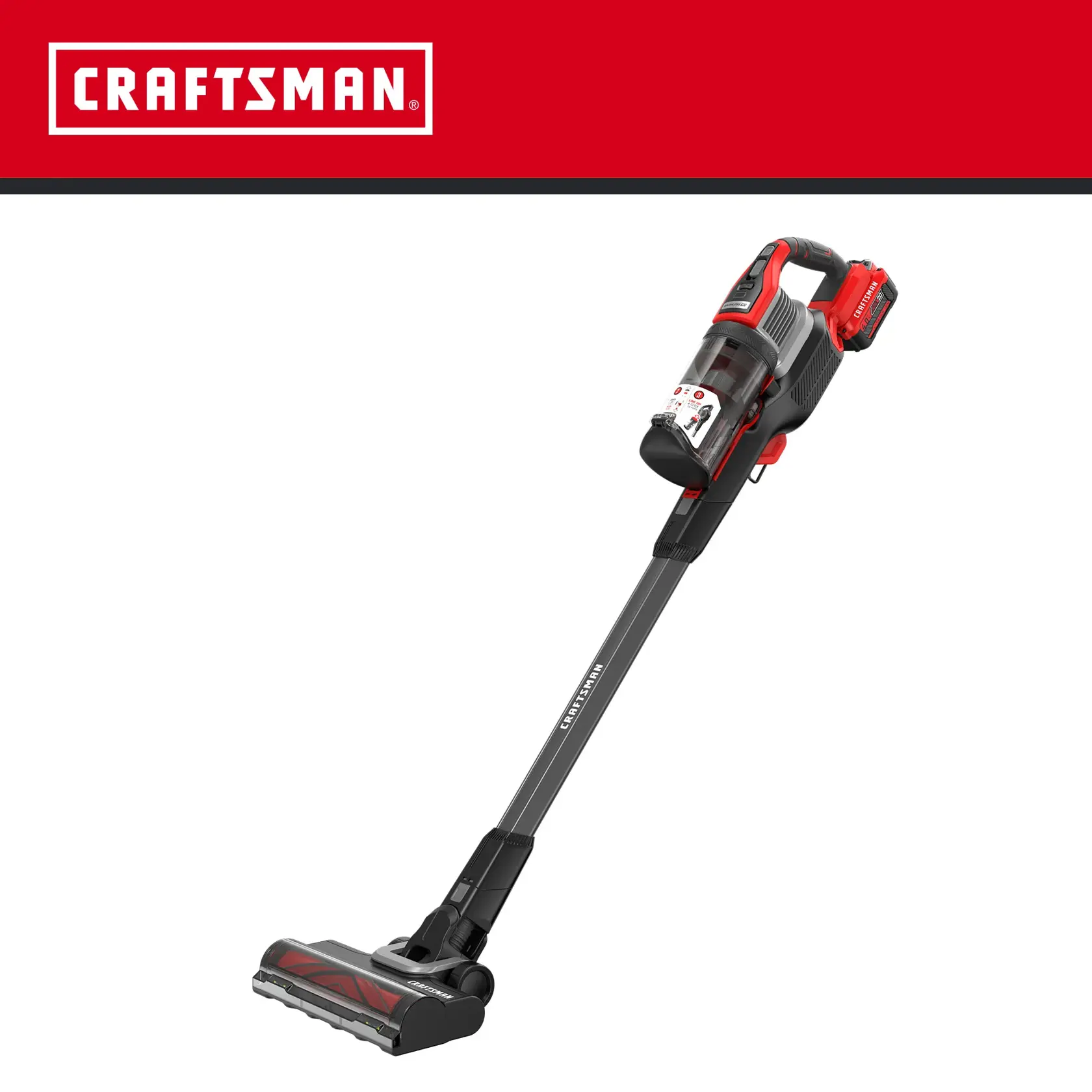 eComm Graphic Efficiency and Power CRAFTSMAN� V20* BRUSHLESS RP� Cordless Stick Vacuum Kit