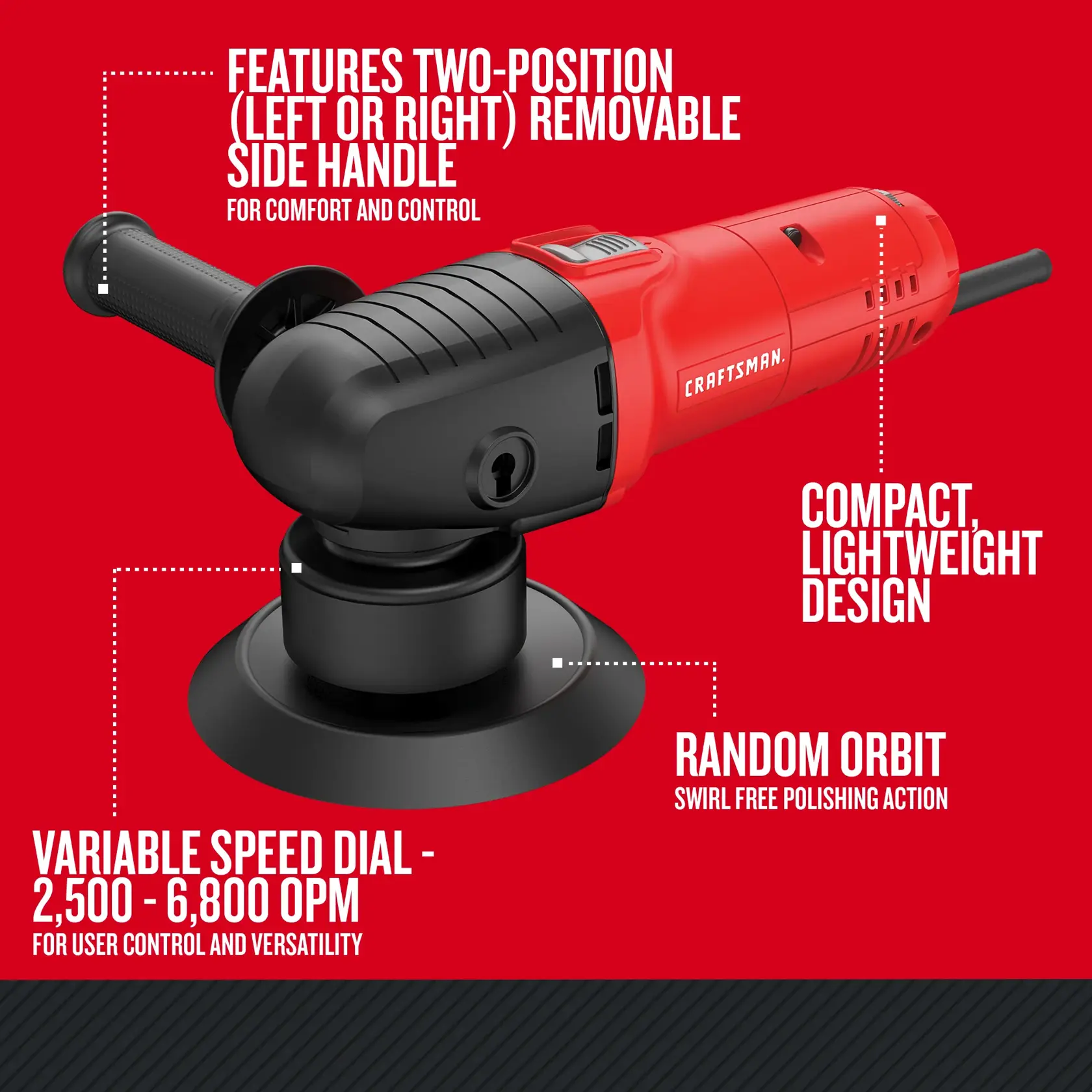 Graphic of CRAFTSMAN Polisher highlighting product features