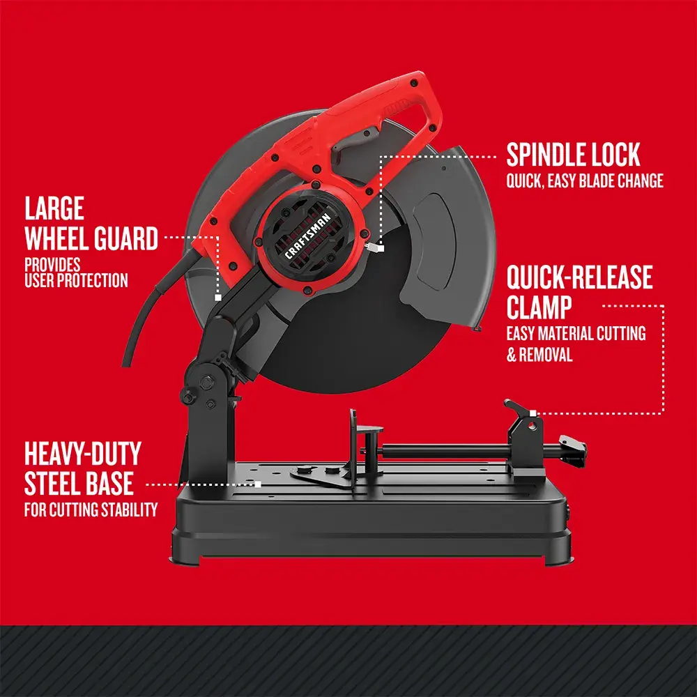 Graphic of CRAFTSMAN Bench & Stationary: Chop Saws highlighting product features