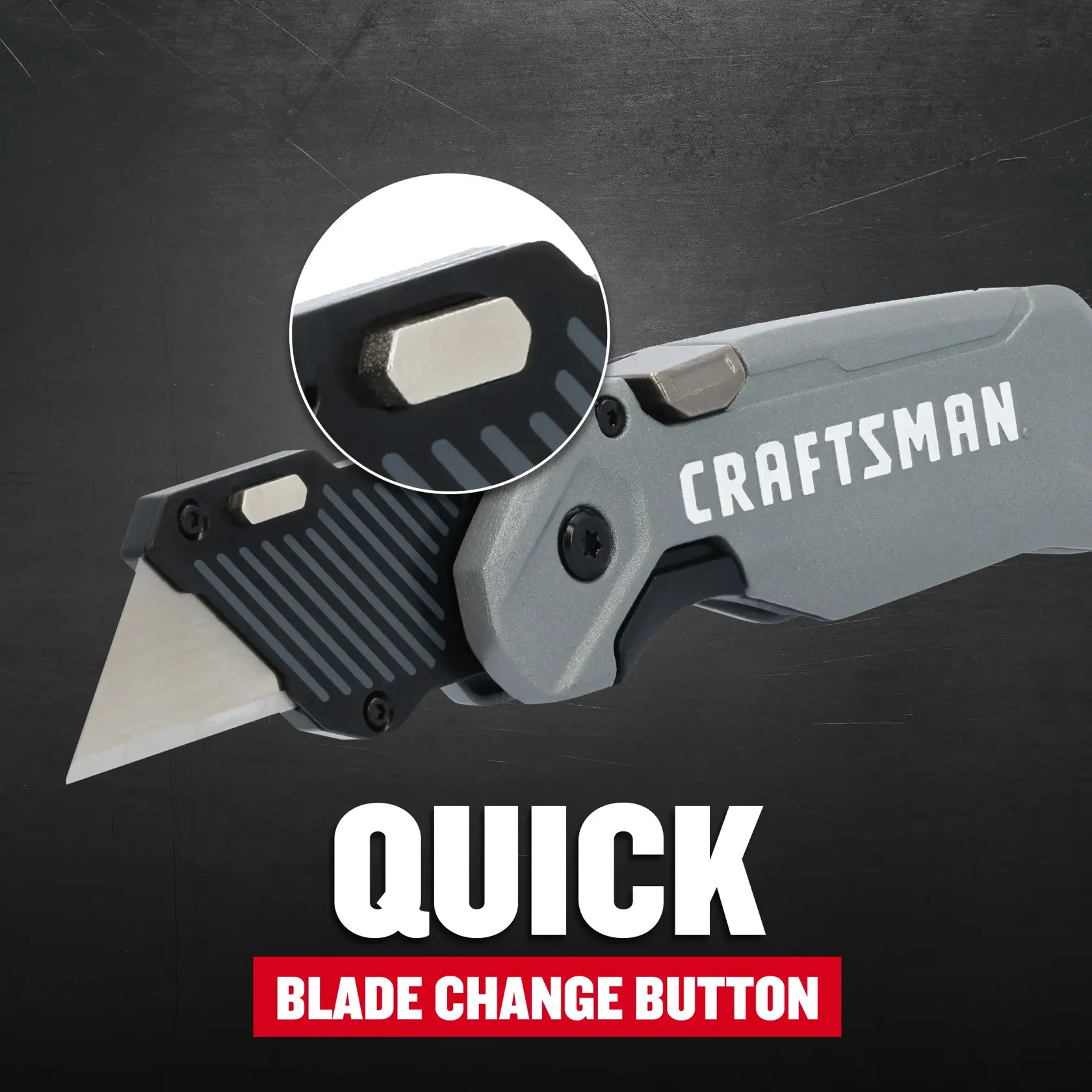 CRAFTSMAN® Push and Flip Folding Knife Grey Quick Blade Change Button
