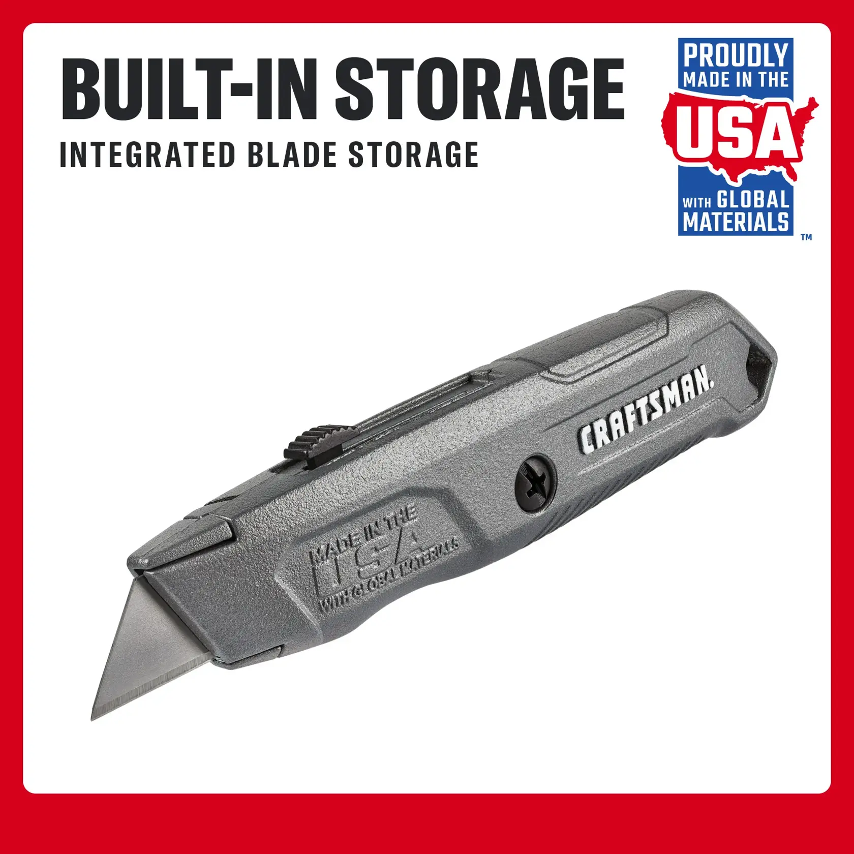 Craftsman utility knife with built-in blade storage, SKU CMHT10585L10, angled view on white background.