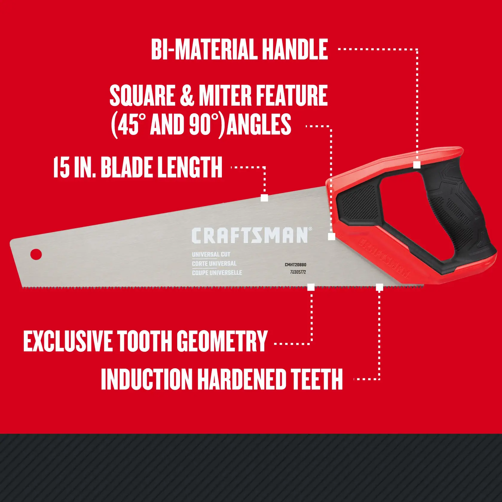 Graphic of CRAFTSMAN Handsaw highlighting product features