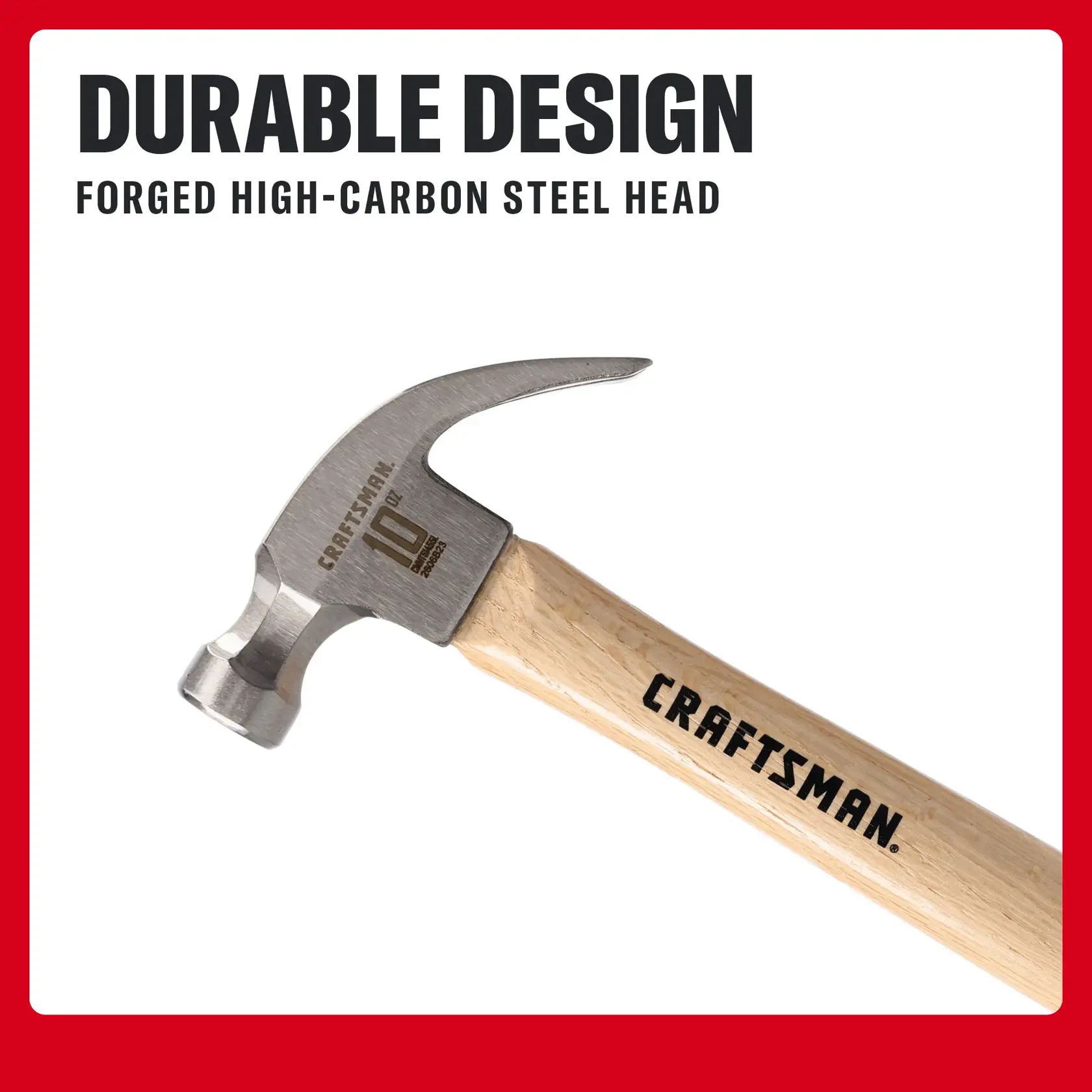 CRAFTSMAN claw hammer CMHT51455L with wood handle and forged high-carbon steel head, angled view on white.