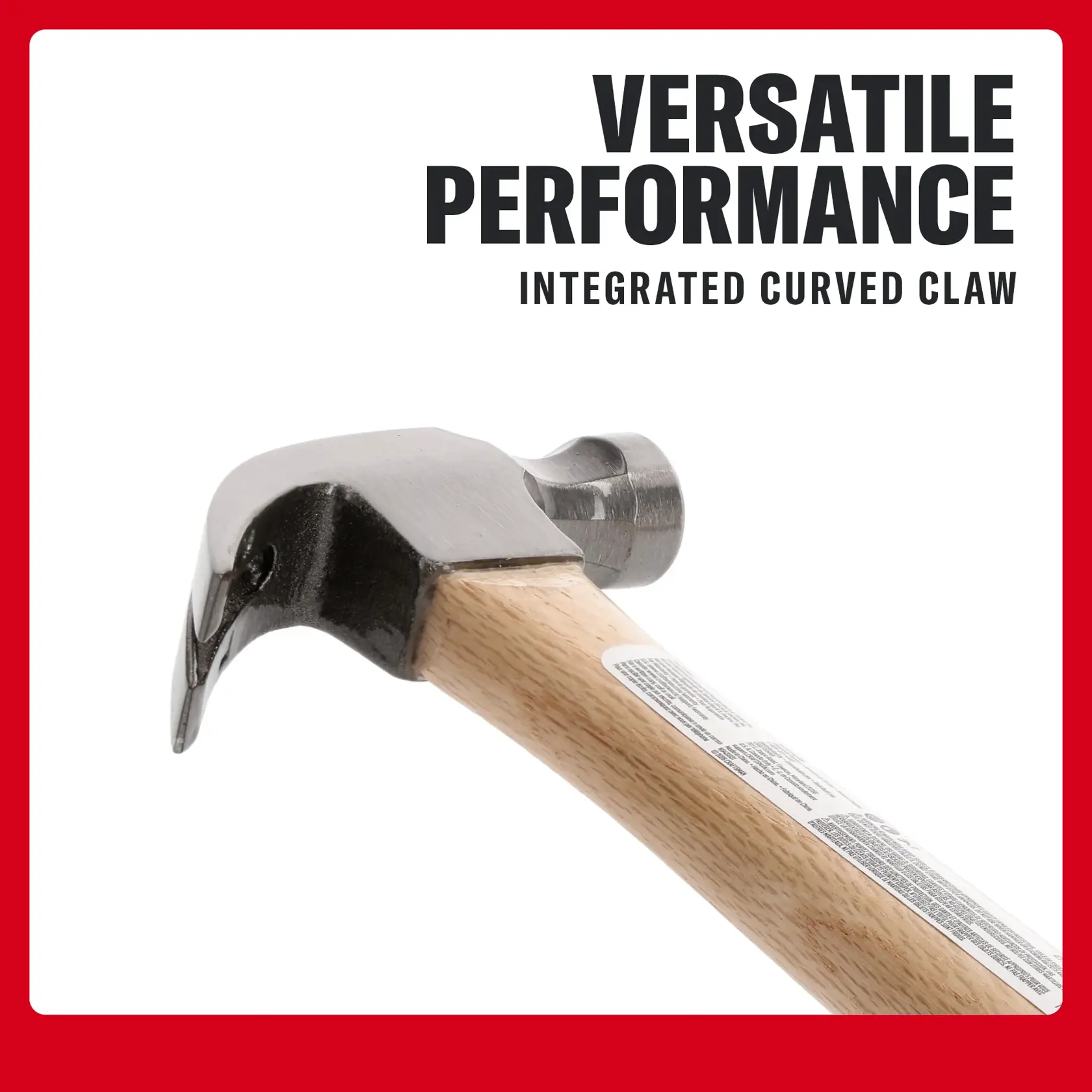 Photo of CRAFTSMAN hammer with wood handle and curved claw, SKU CMHT51455L, side angle on white background.