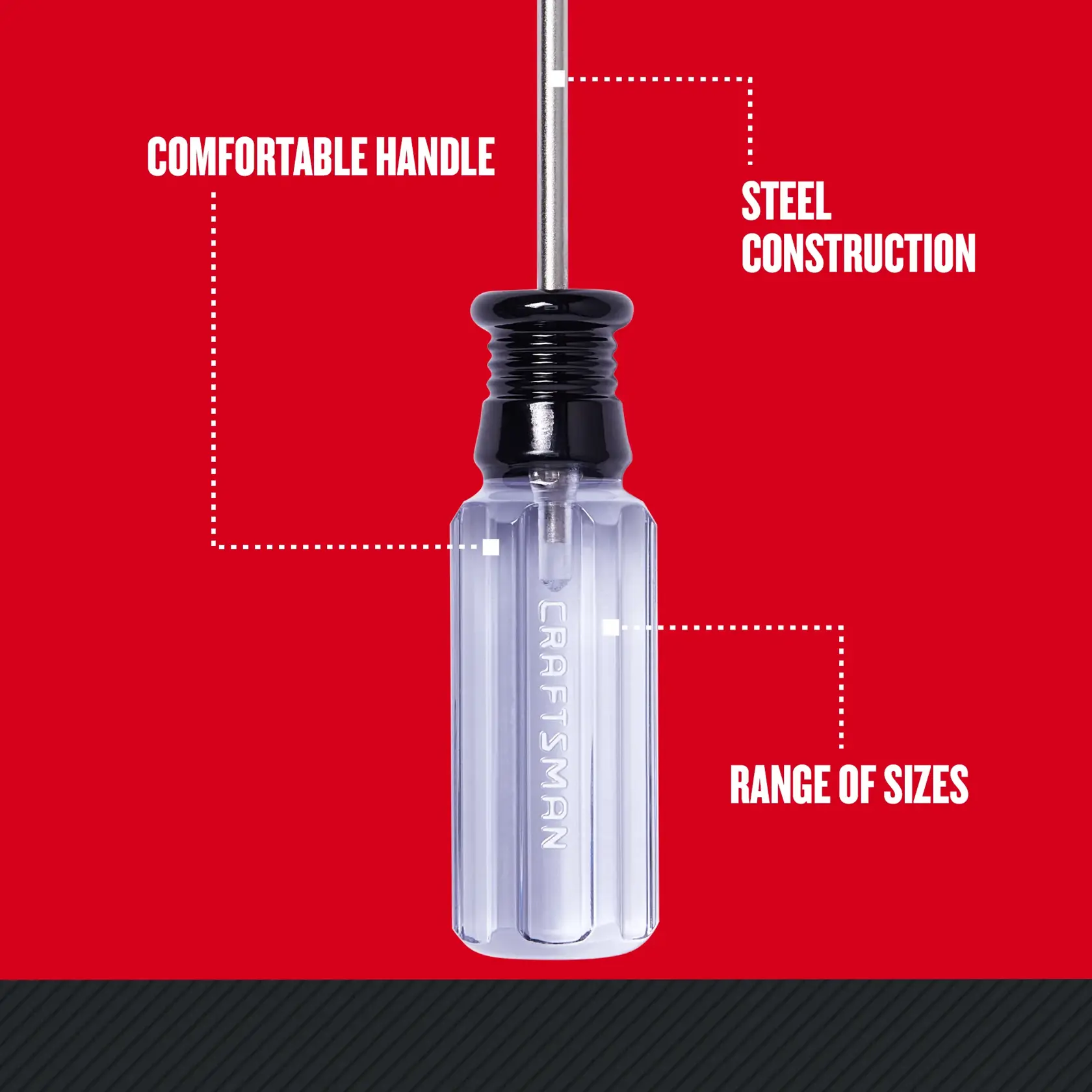 Close-up view of a single Craftsman Mini Torx Acetate Handle Screwdriver showing comfortable handle, steel construction and range of styles.