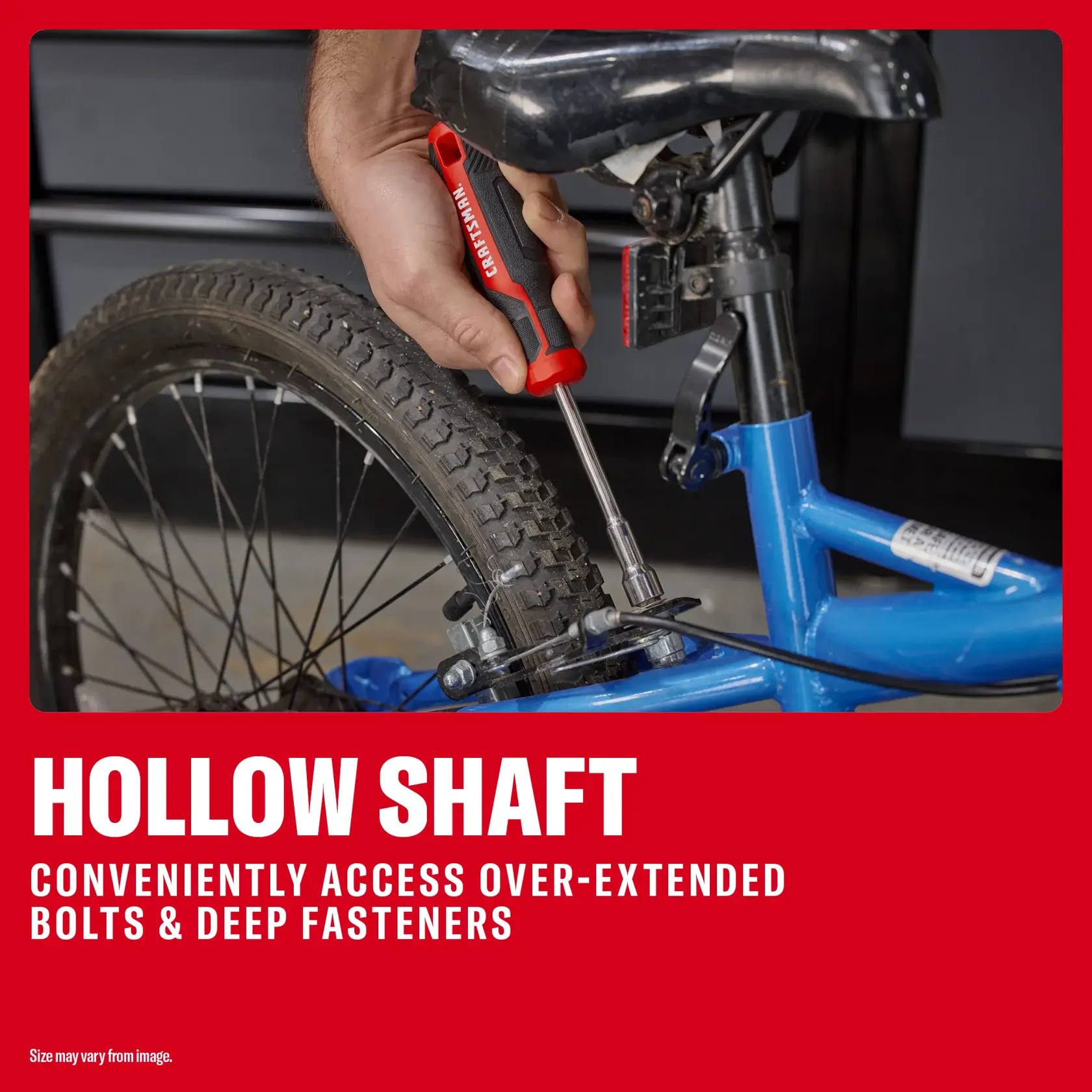 CRAFTSMAN hollow shaft graphics tool used on bike. SKUs: 0-29-808, CMHT65145, CMHT65144, CMHT65143.