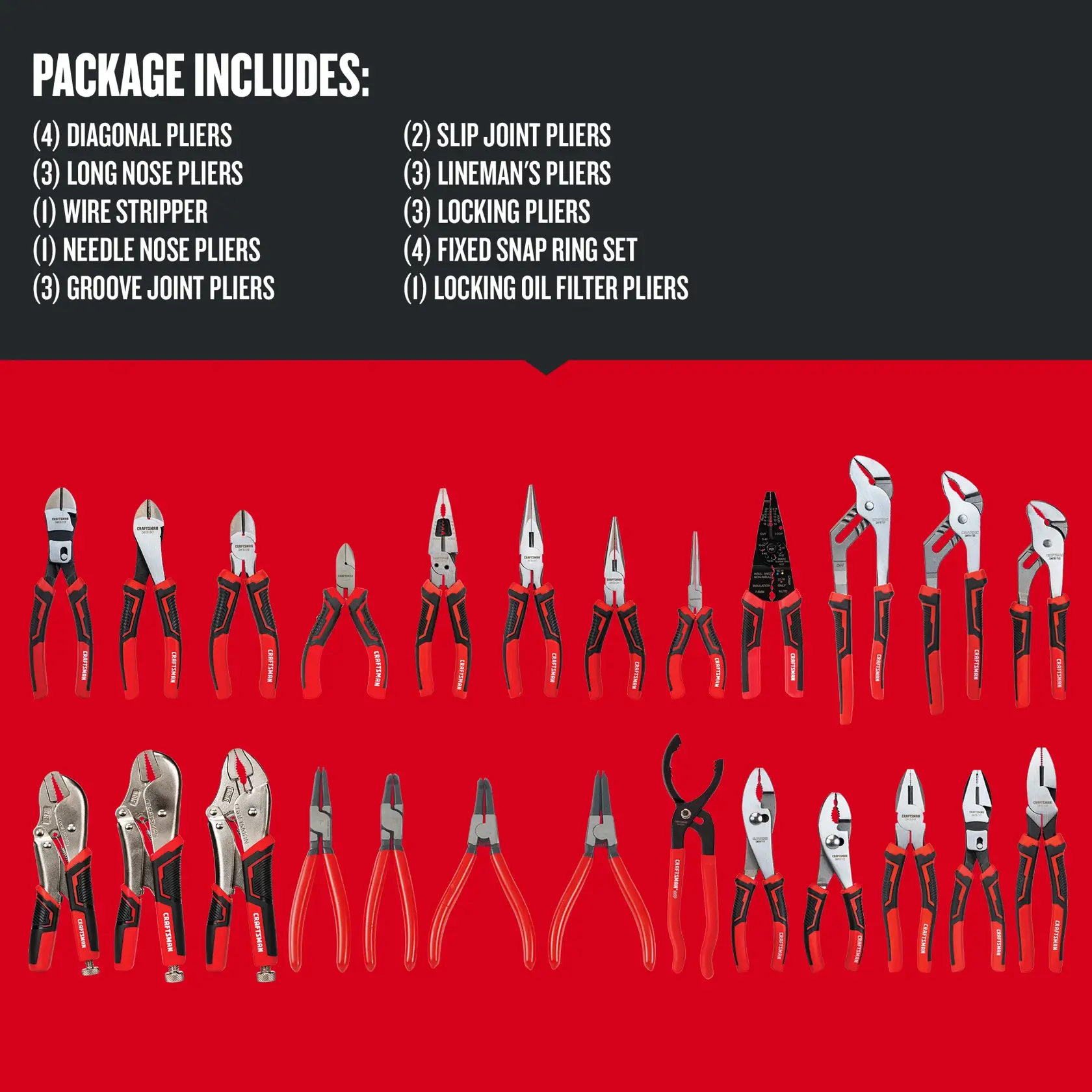 Graphic of CRAFTSMAN Pliers: Set highlighting product features