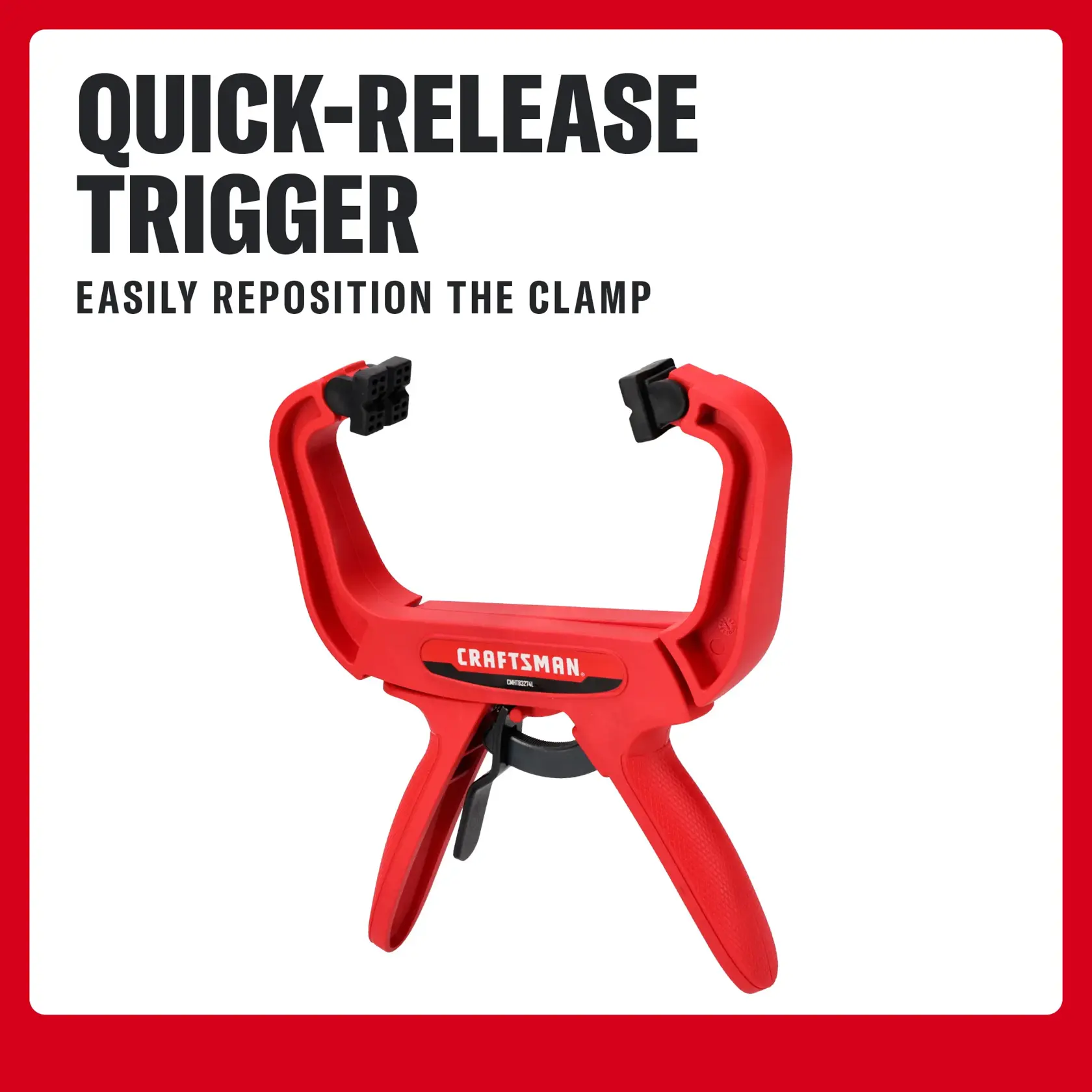 CRAFTSMAN CMHT83274L red hand clamp with quick-release trigger, product close-up on white background.