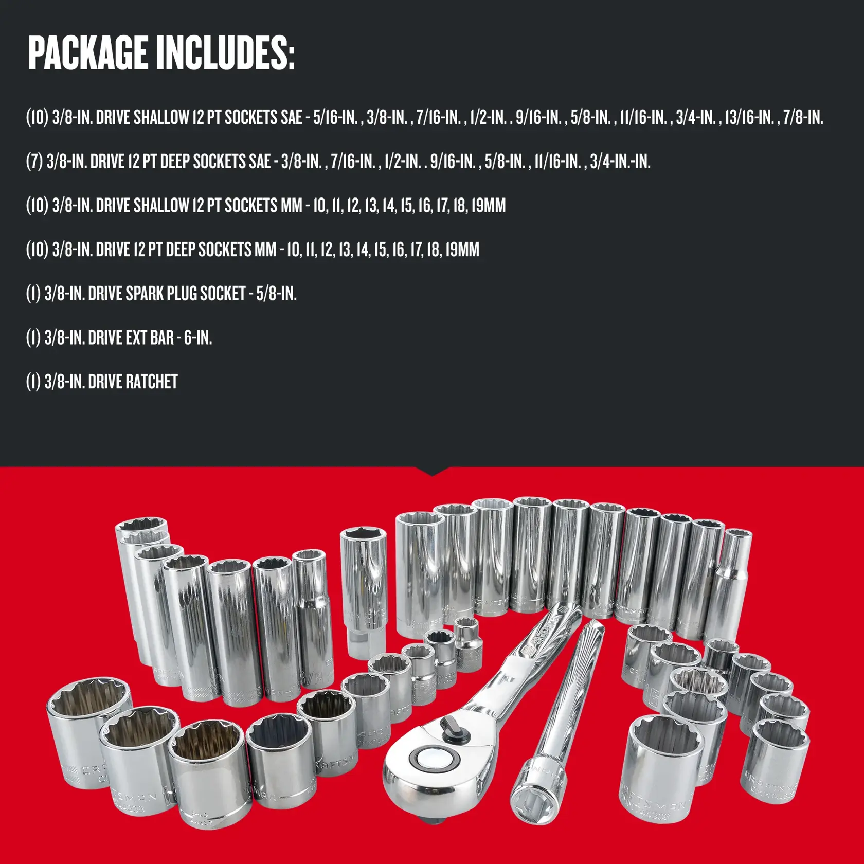 Graphic of CRAFTSMAN Mechanics Tool Set highlighting product features